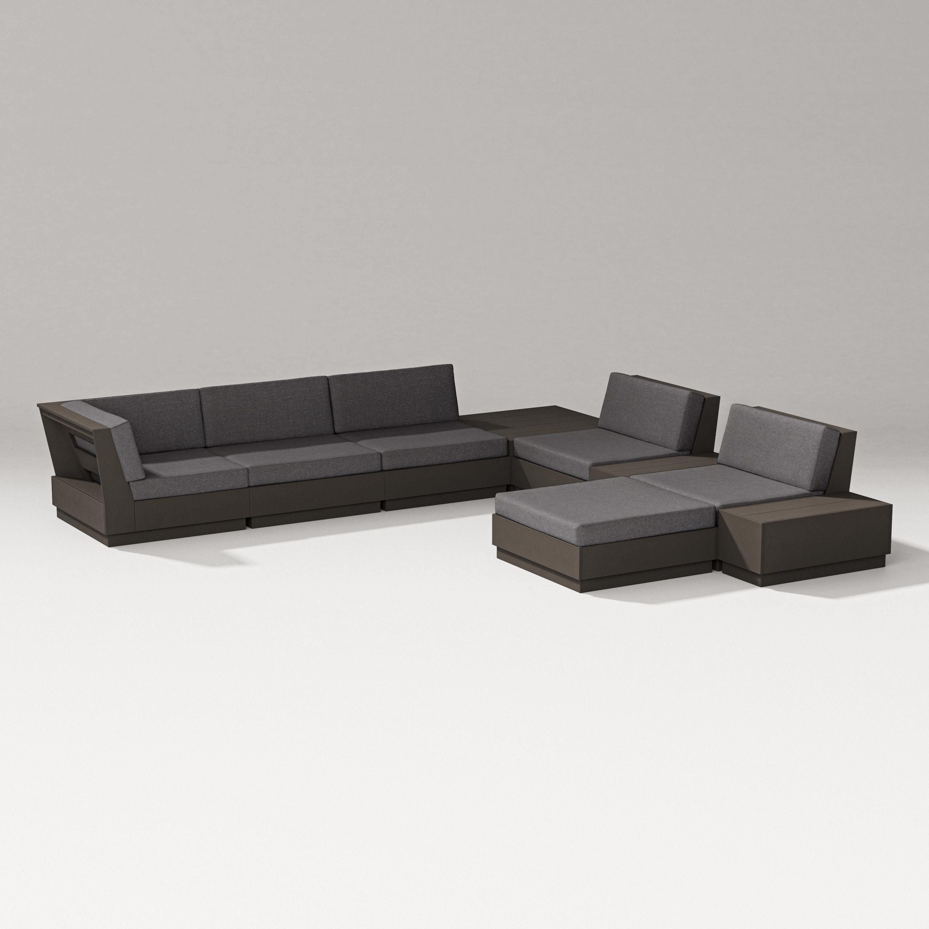PW Designer Series Elevate 9-Piece Conversation Sectional in Vintage Coffee / Ash Charcoal