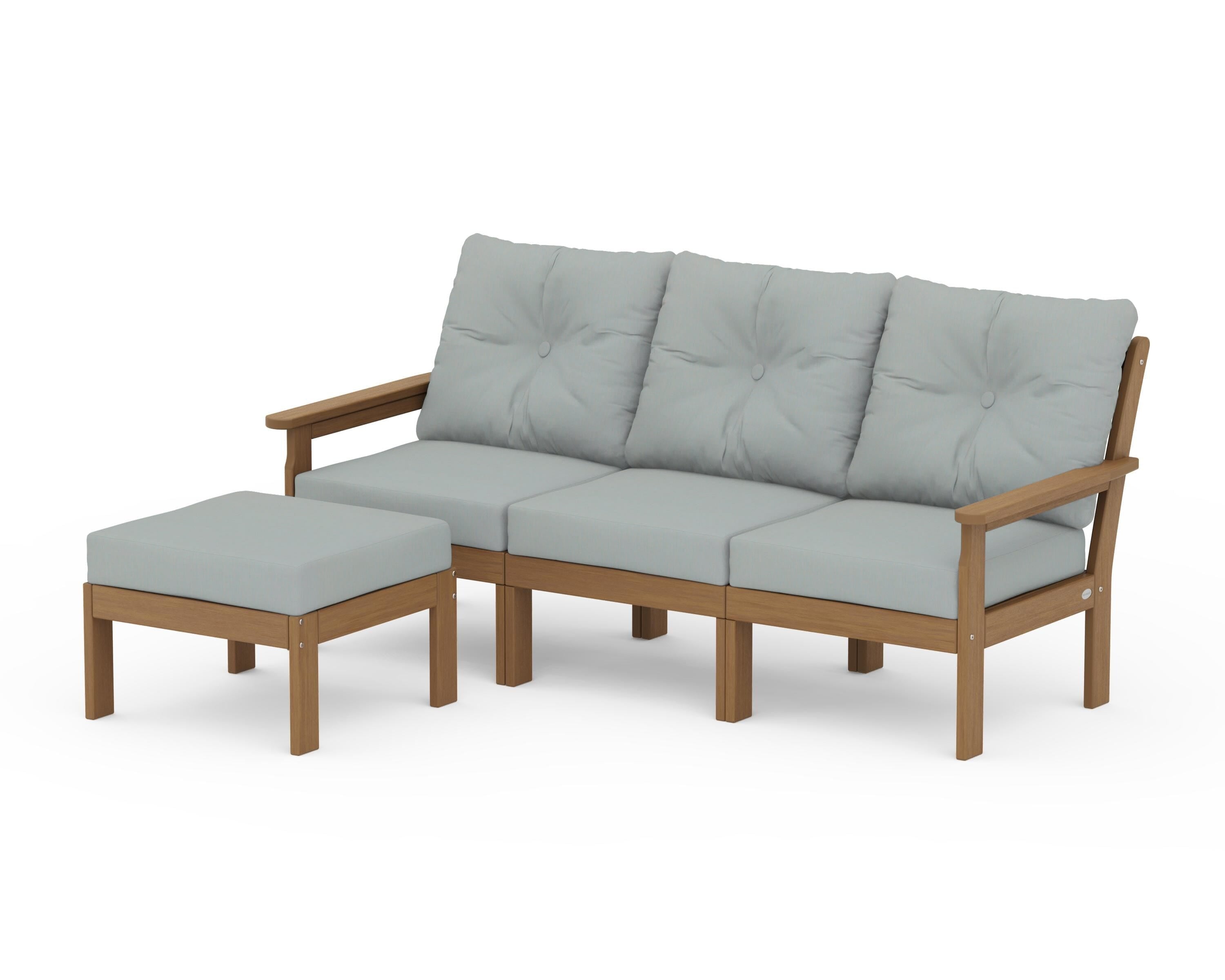 POLYWOOD Vineyard 4-Piece Sectional with Ottoman in Natural / Spa