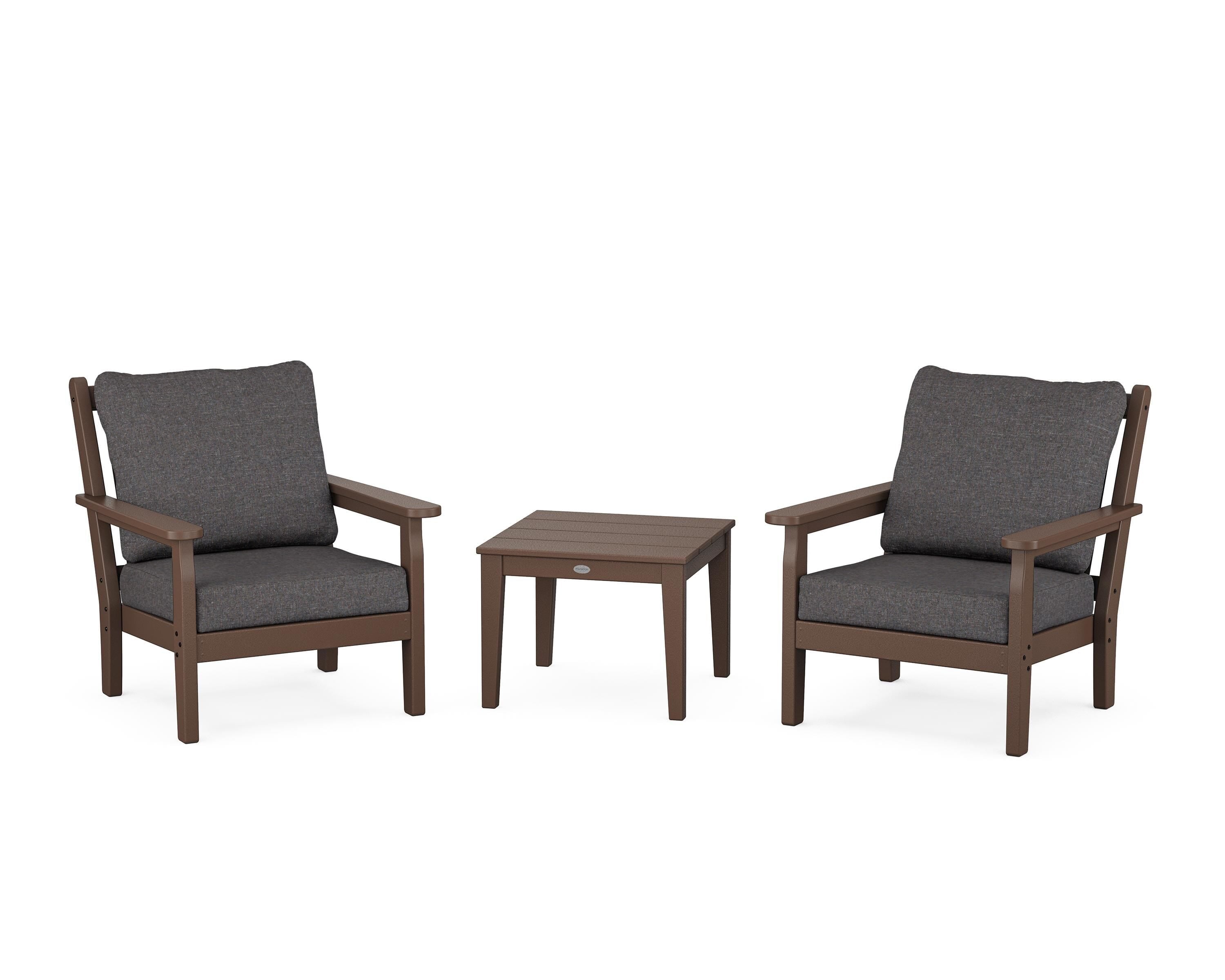 POLYWOOD Chippendale 3-Piece Deep Seating Set in Mahogany / Ash Charcoal