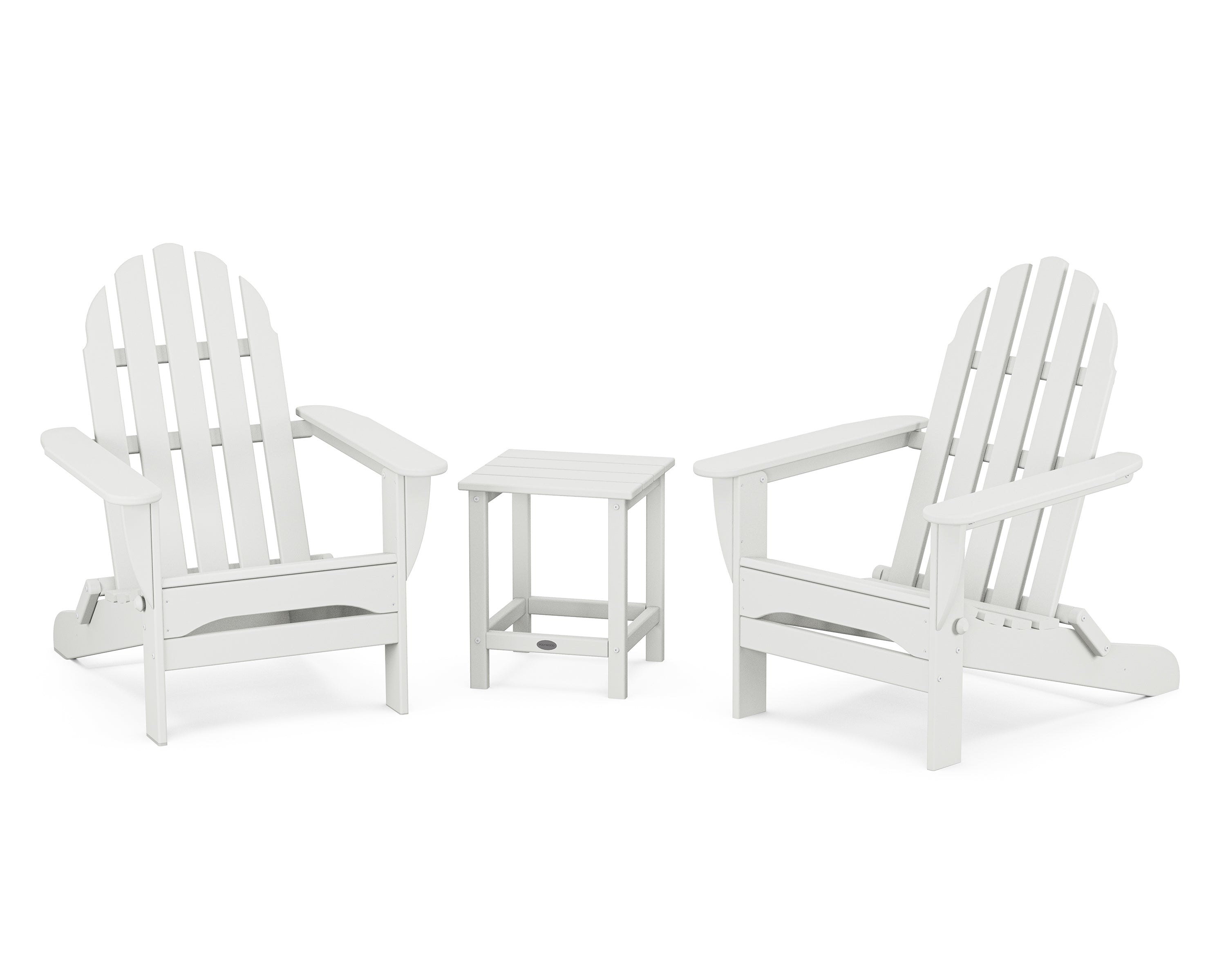 POLYWOOD Classic Folding Adirondack 3-Piece Set with Long Island 18" Side Table in White
