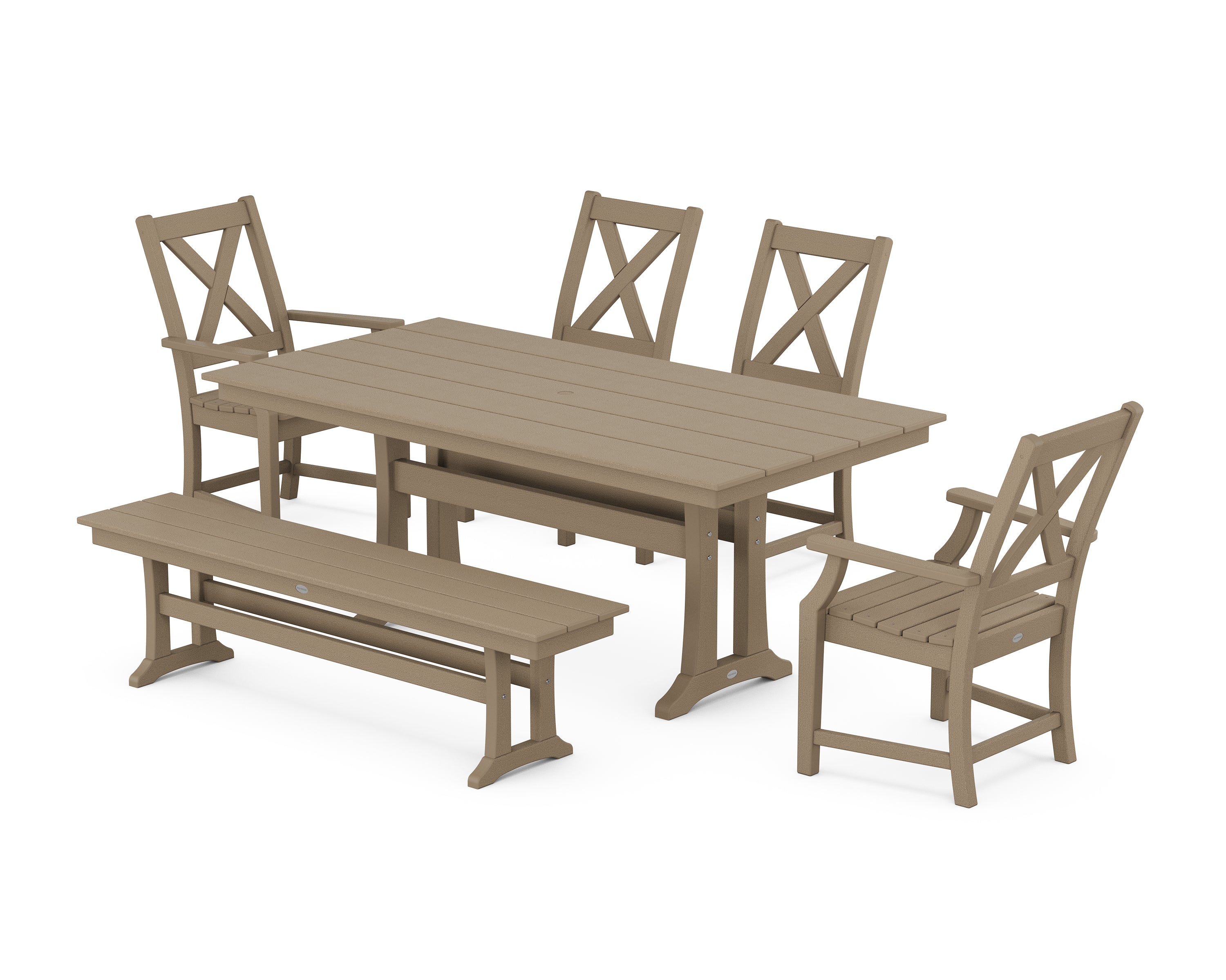 POLYWOOD Braxton 6-Piece Farmhouse Dining Set With Trestle Legs in Vintage Sahara