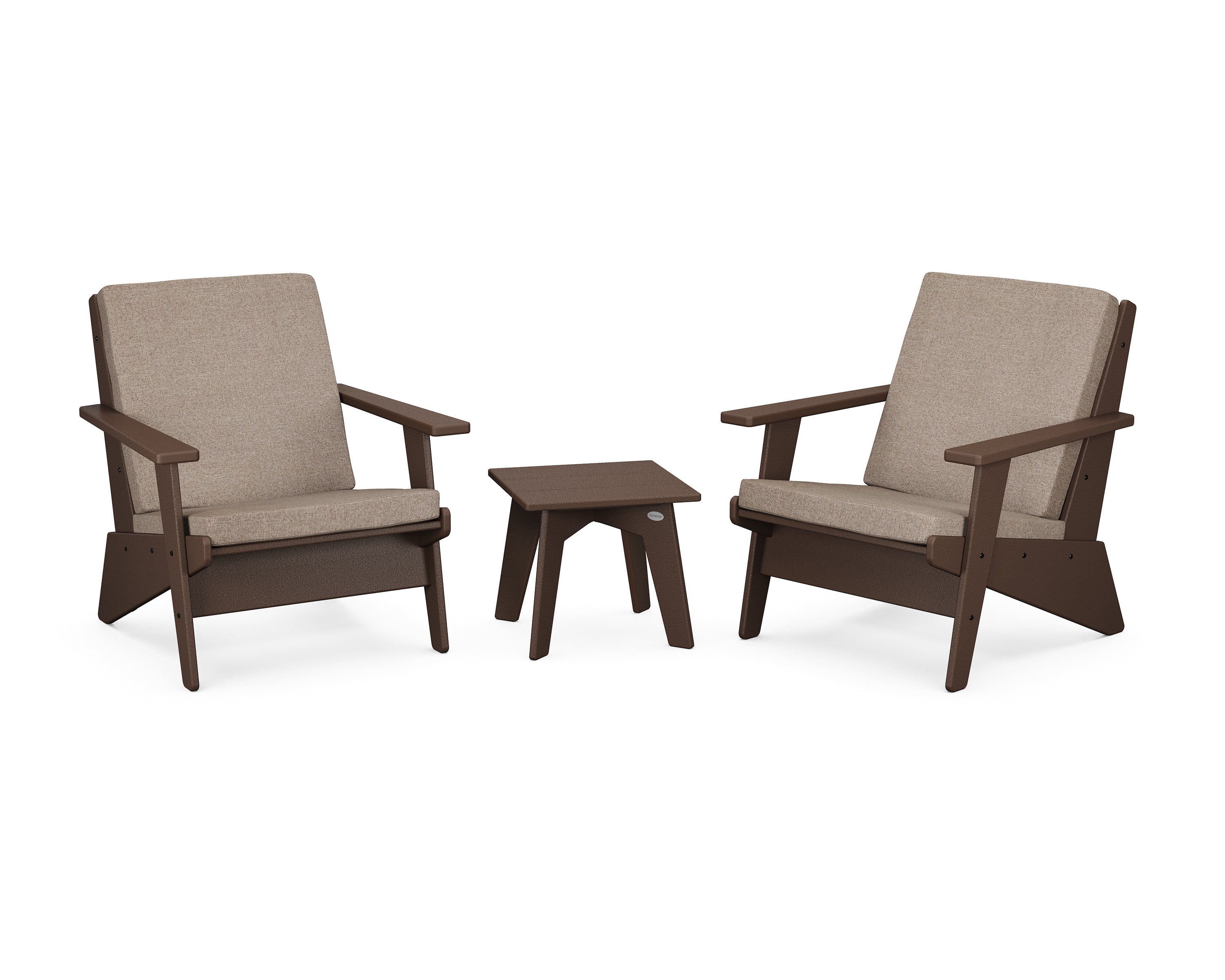 POLYWOOD Riviera Modern Lounge 3-Piece Set in Mahogany / Spiced Burlap