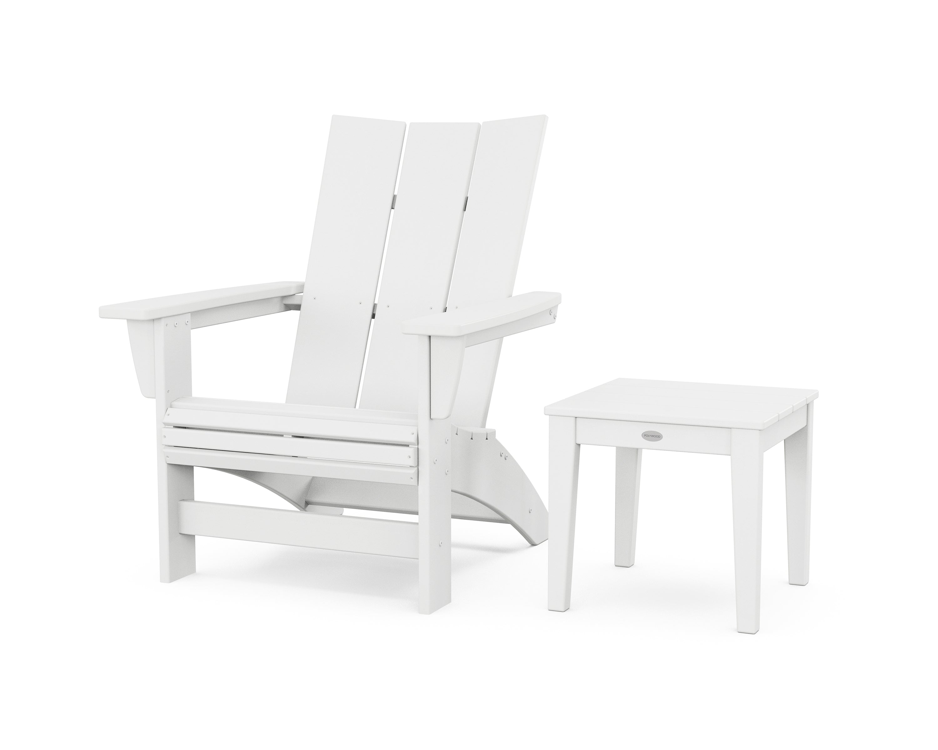 POLYWOOD Modern Grand Adirondack Chair with Side Table in White