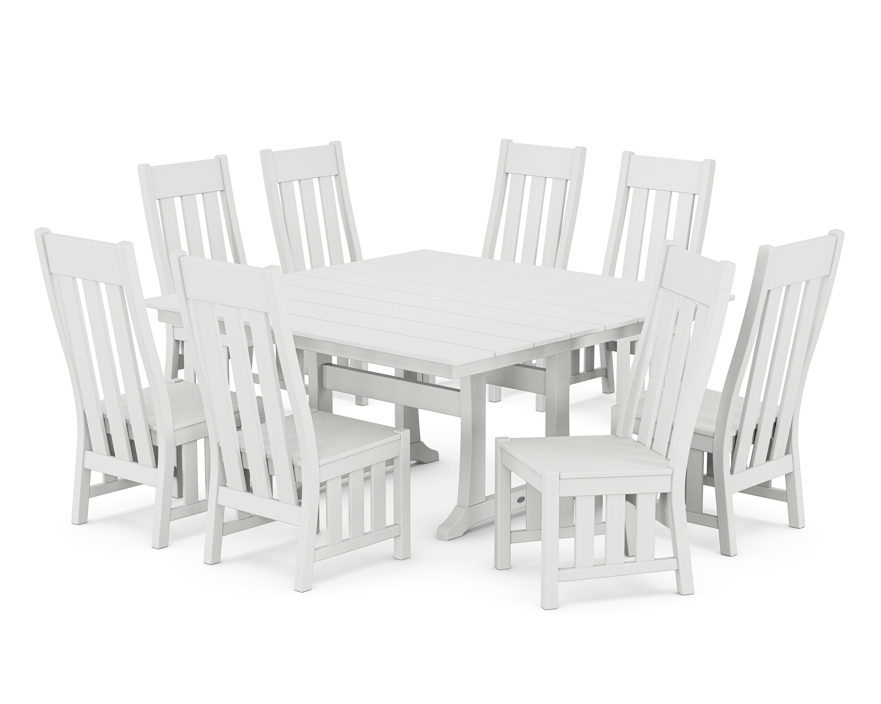 Martha Stewart by POLYWOOD Acadia Side Chair 9-Piece Square Farmhouse Dining Set with Trestle Legs in White