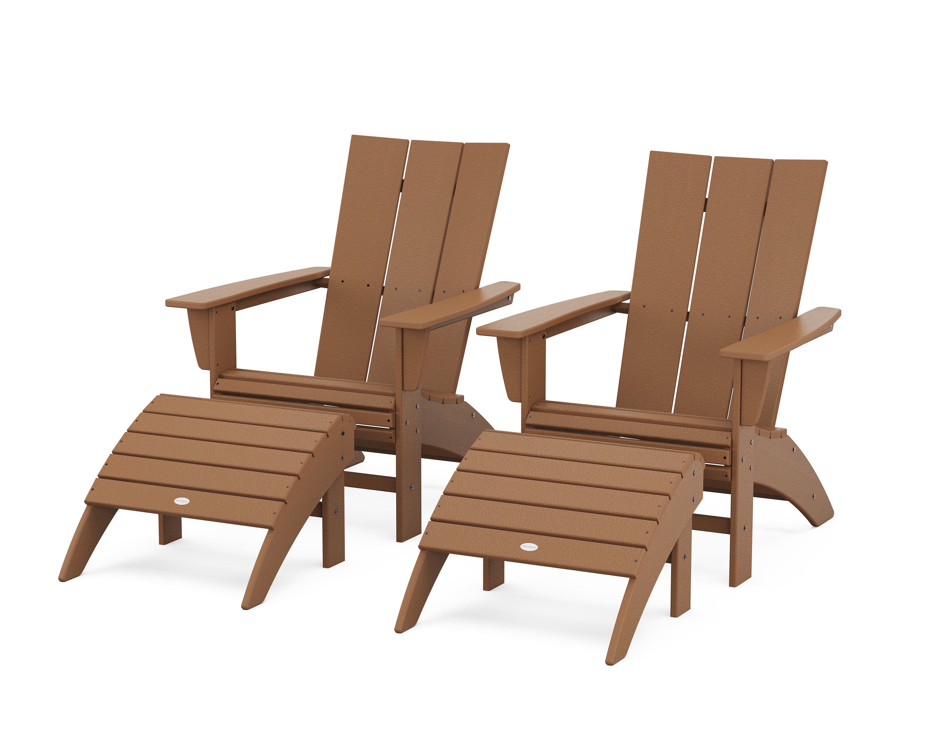 POLYWOOD® Modern Curveback Adirondack Chair 4-Piece Set with Ottomans in Teak