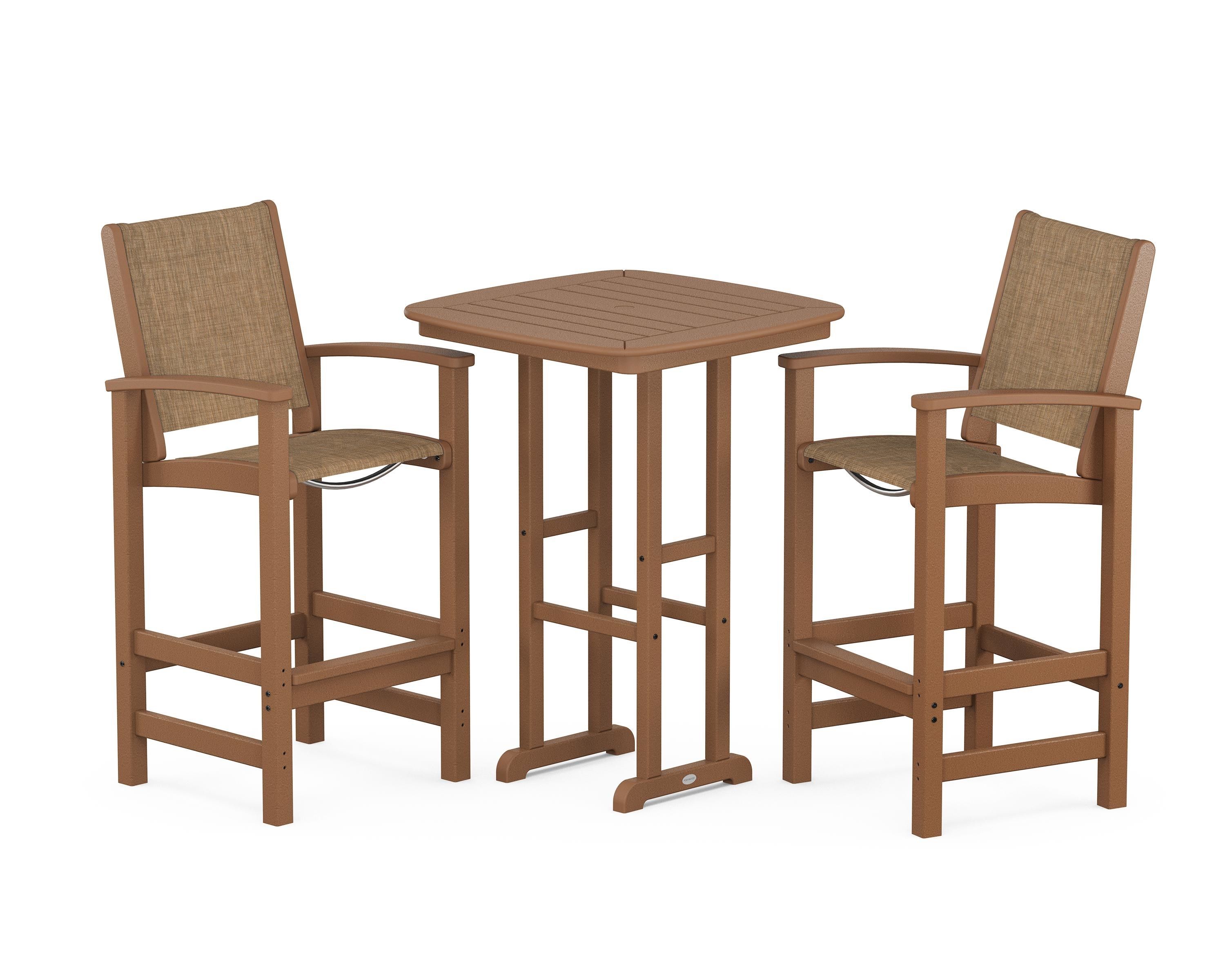 POLYWOOD Coastal 3-Piece Bar Set in Teak / Burlap Sling