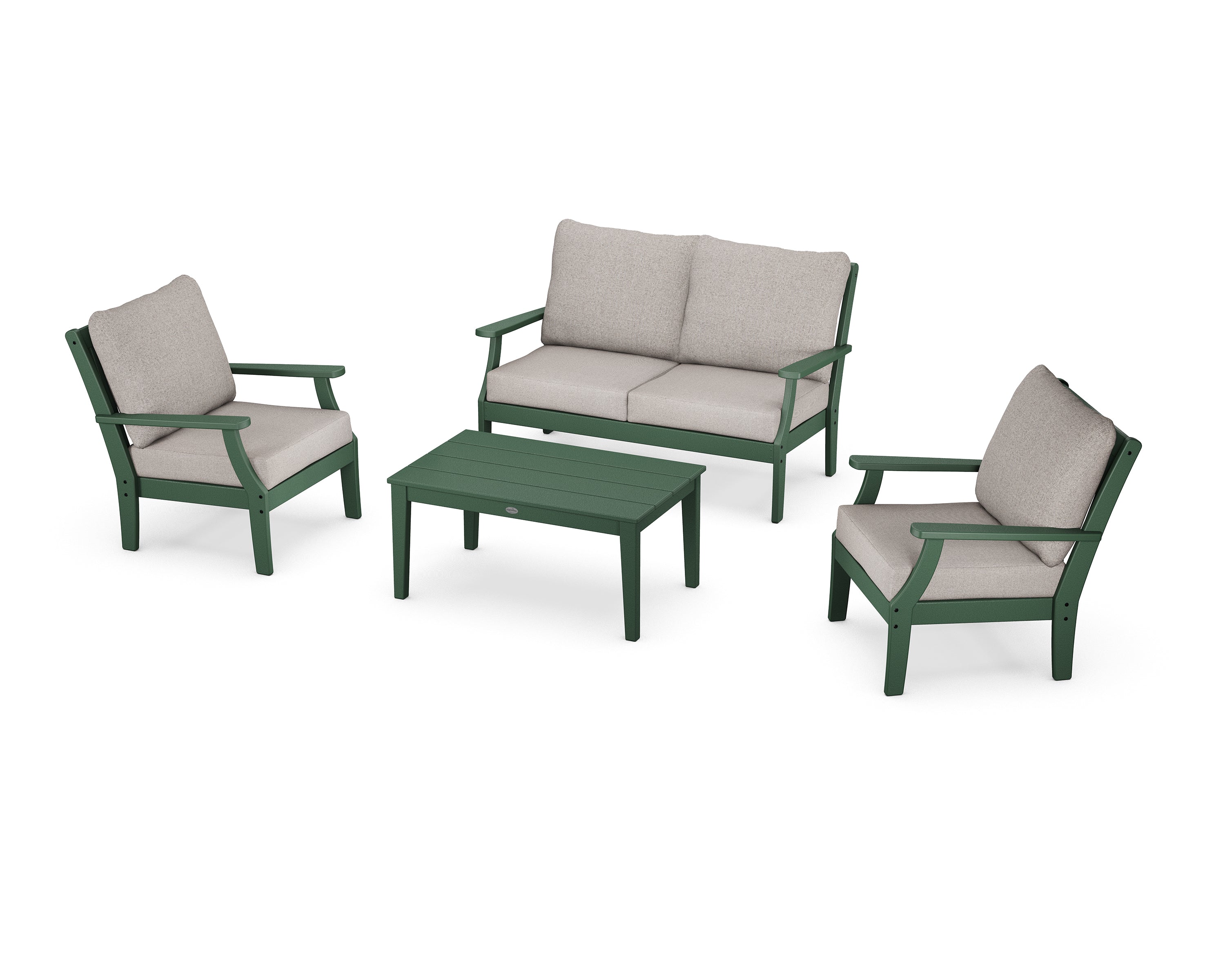 POLYWOOD Braxton 4-Piece Deep Seating Chair Set in Green / Weathered Tweed