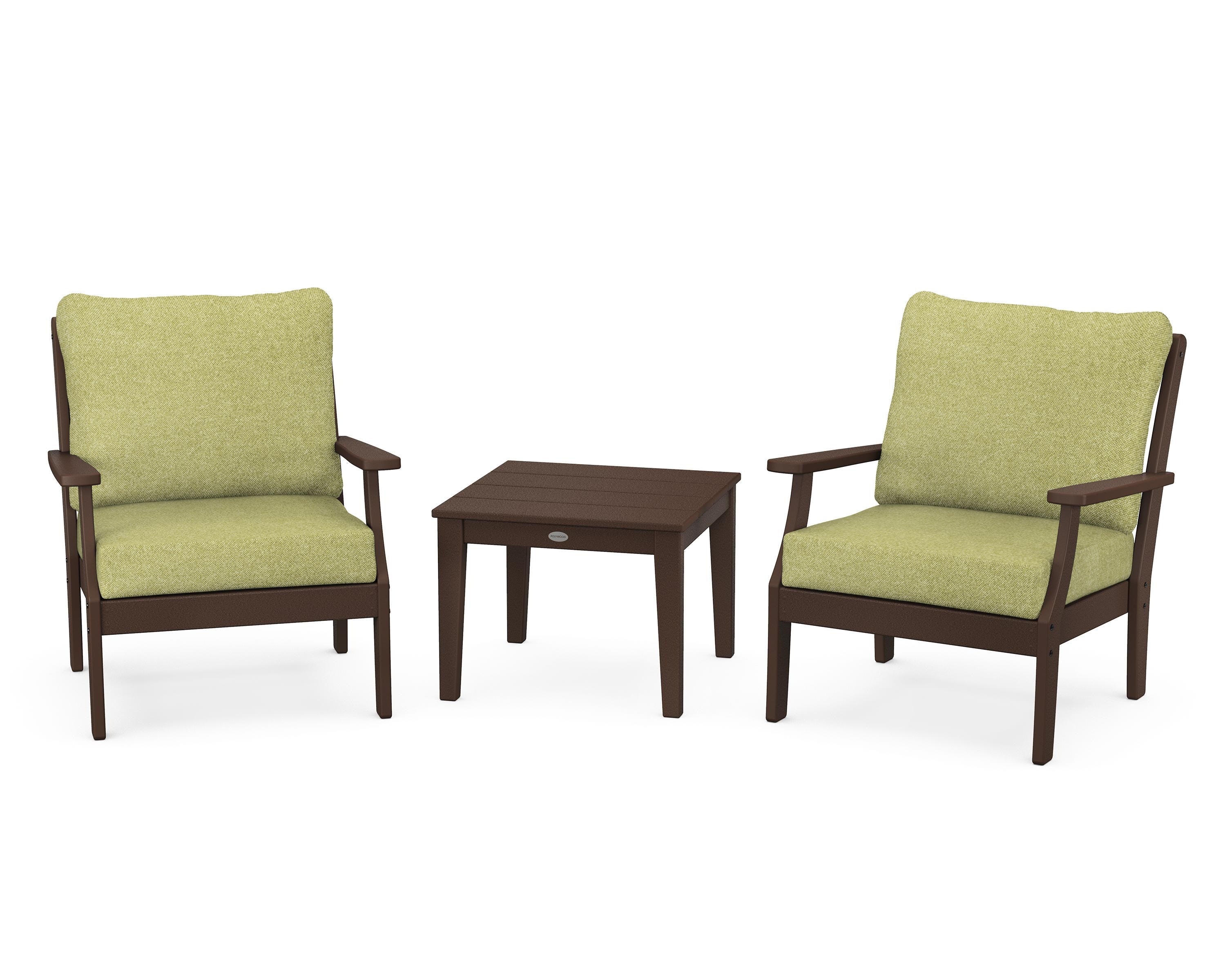 POLYWOOD Braxton 3-Piece Deep Seating Set in Mahogany / Chartreuse Boucle