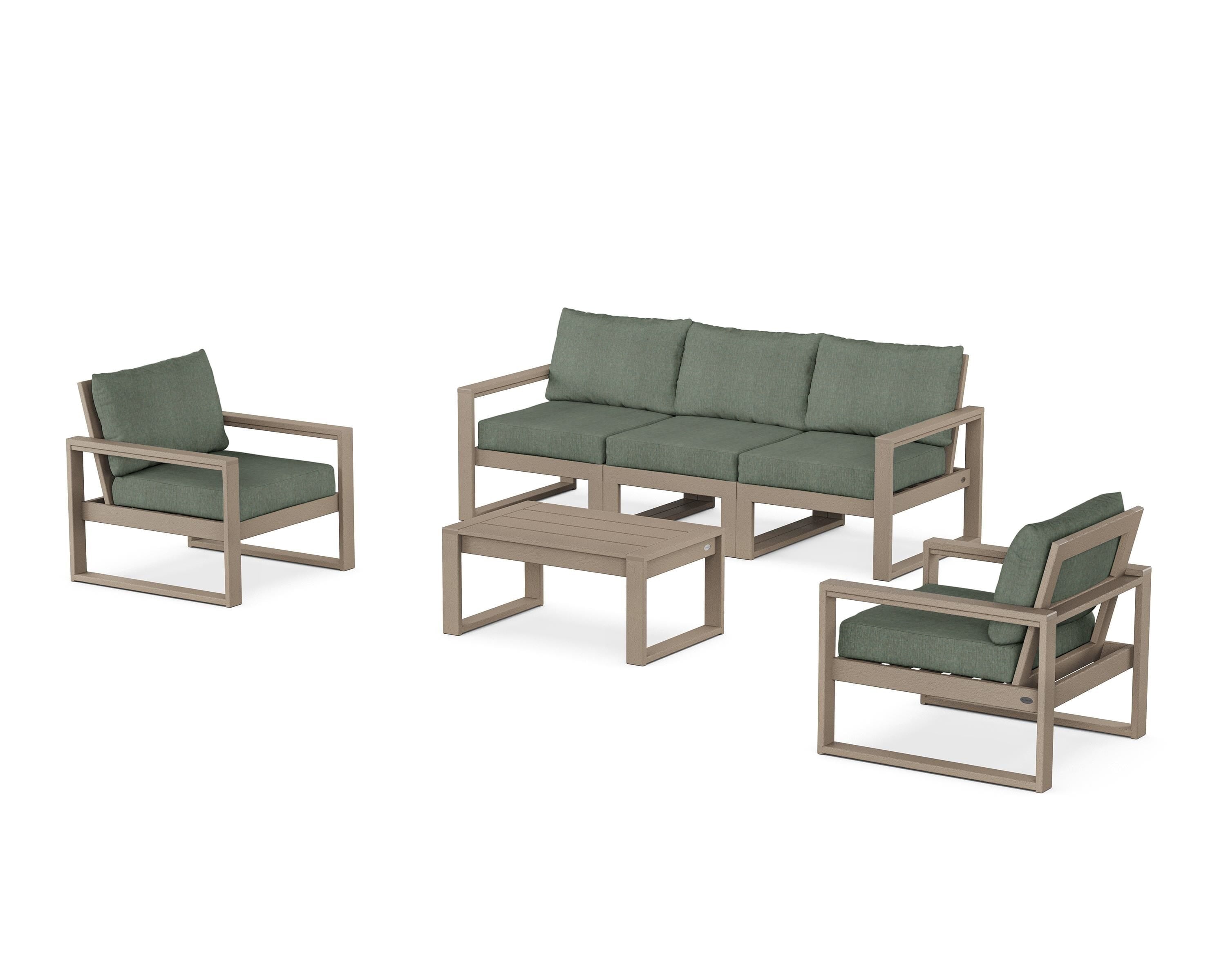 POLYWOOD EDGE Sectional 4-Piece Deep Seating Set with Sofa in Vintage Sahara / Cast Sage