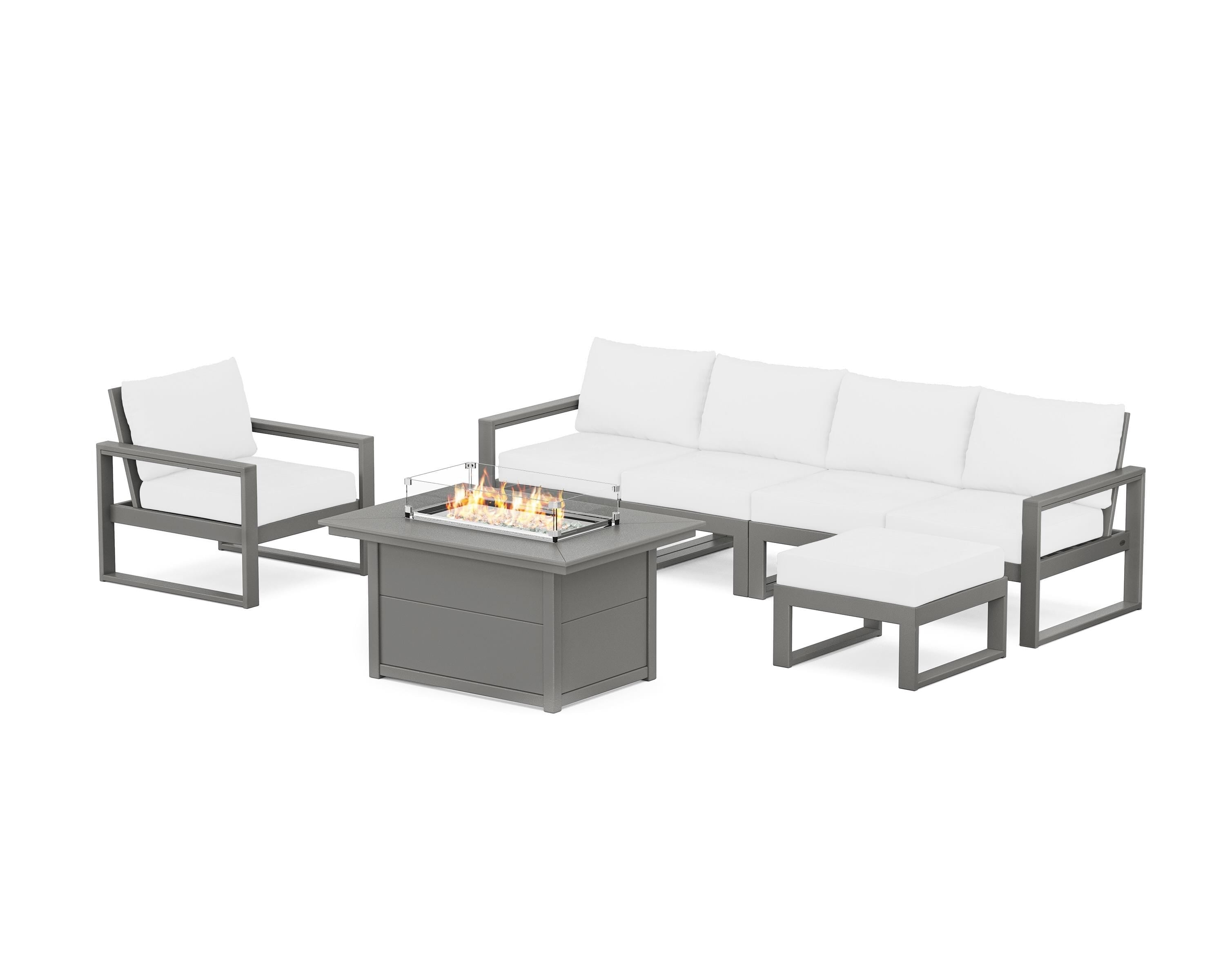 POLYWOOD EDGE Sectional Lounge and Fire Pit Set in Slate Grey / Natural