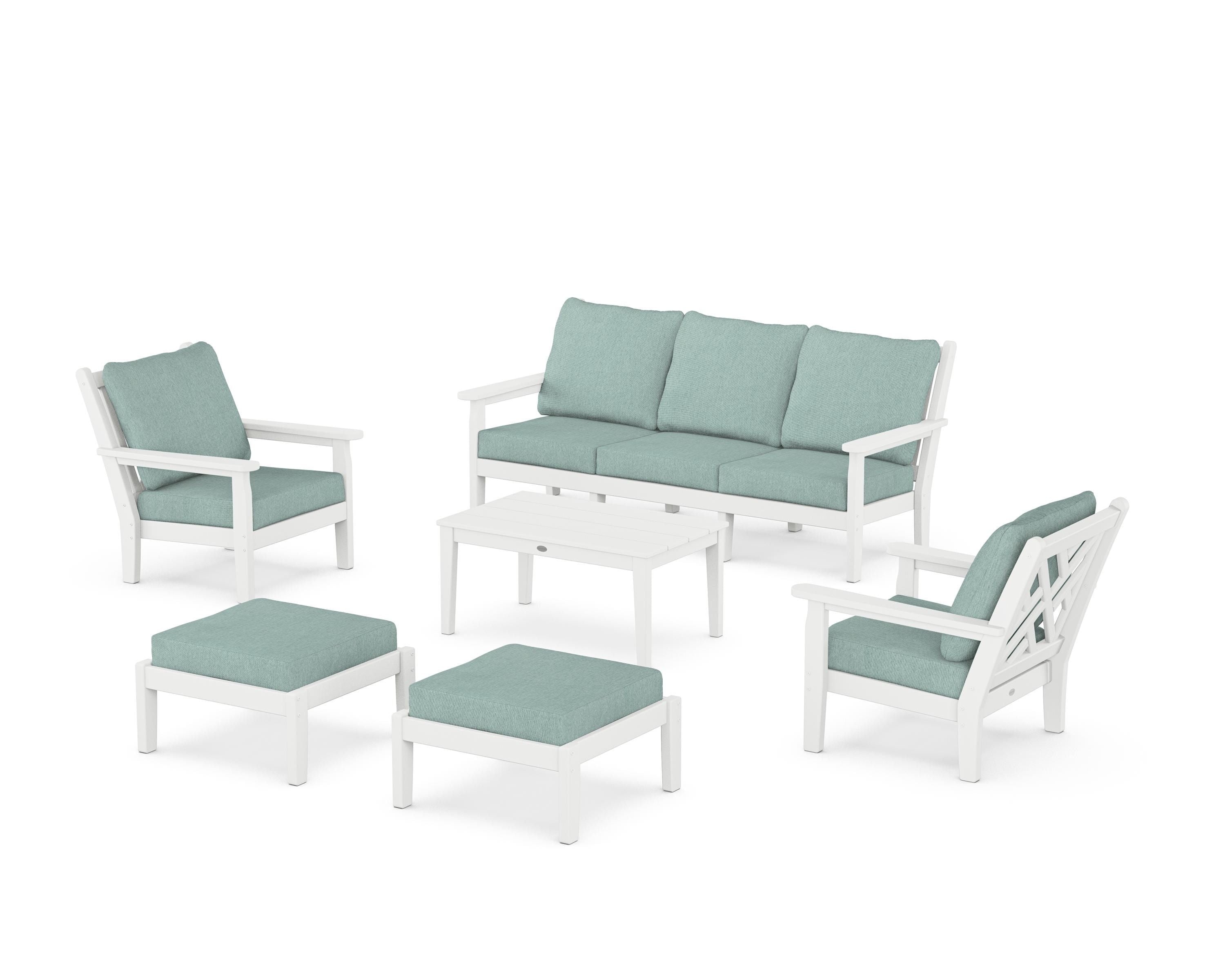 POLYWOOD Chippendale 6-Piece Lounge Sofa Set in White / Glacier Spa