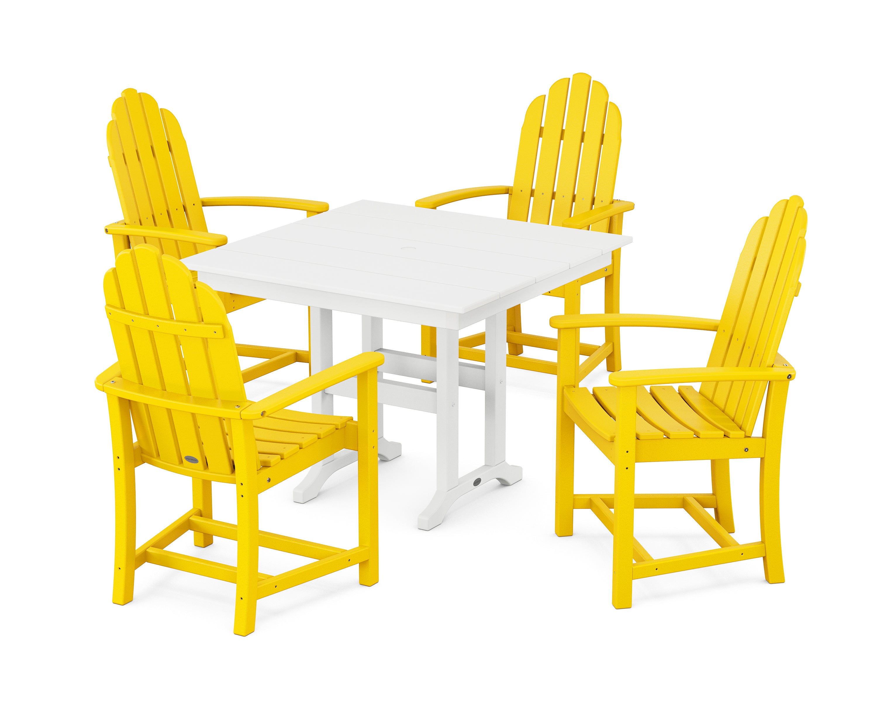 POLYWOOD Classic Adirondack 5-Piece Farmhouse Dining Set in Lemon / White