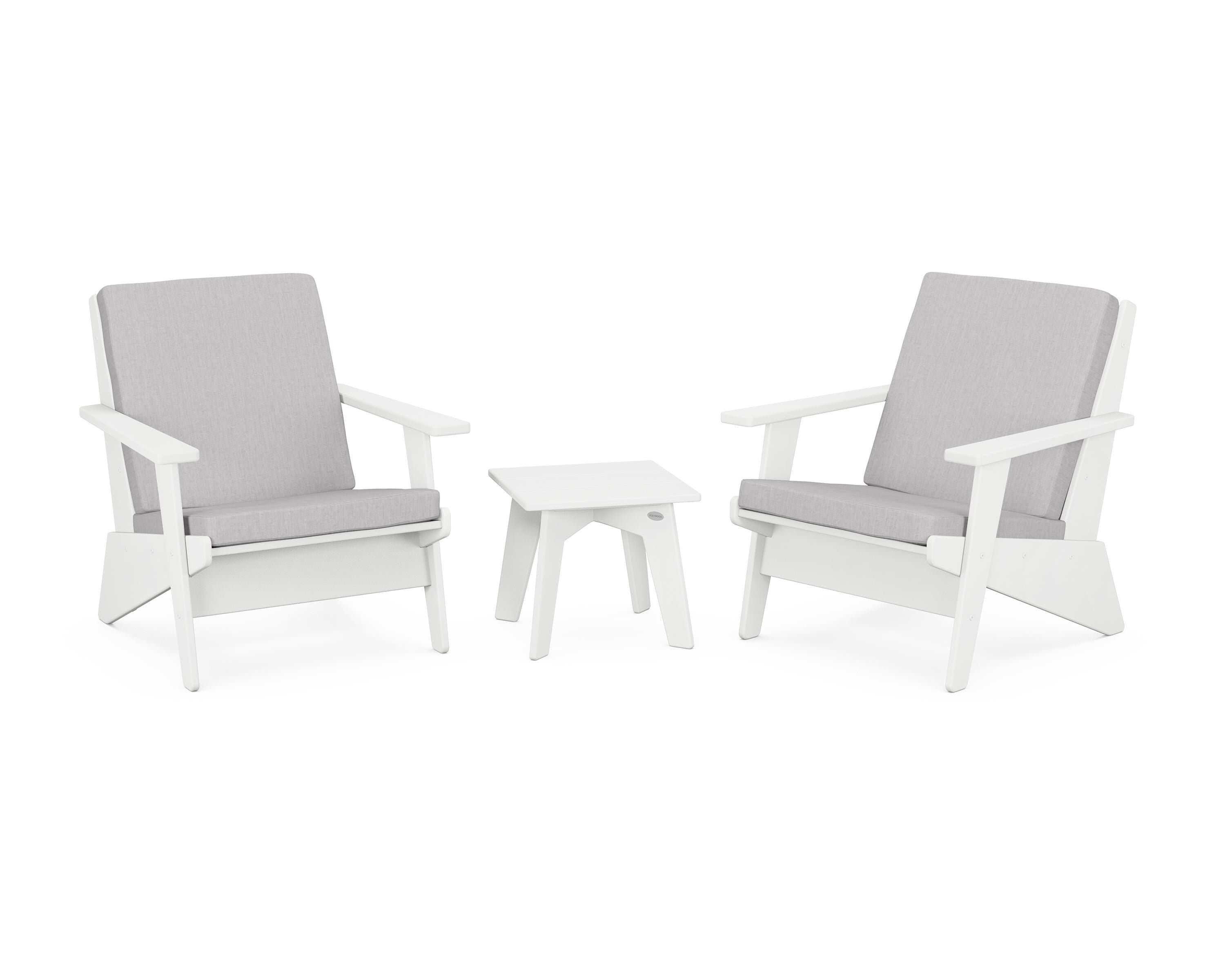 POLYWOOD Riviera Modern Lounge 3-Piece Set in White / Granite