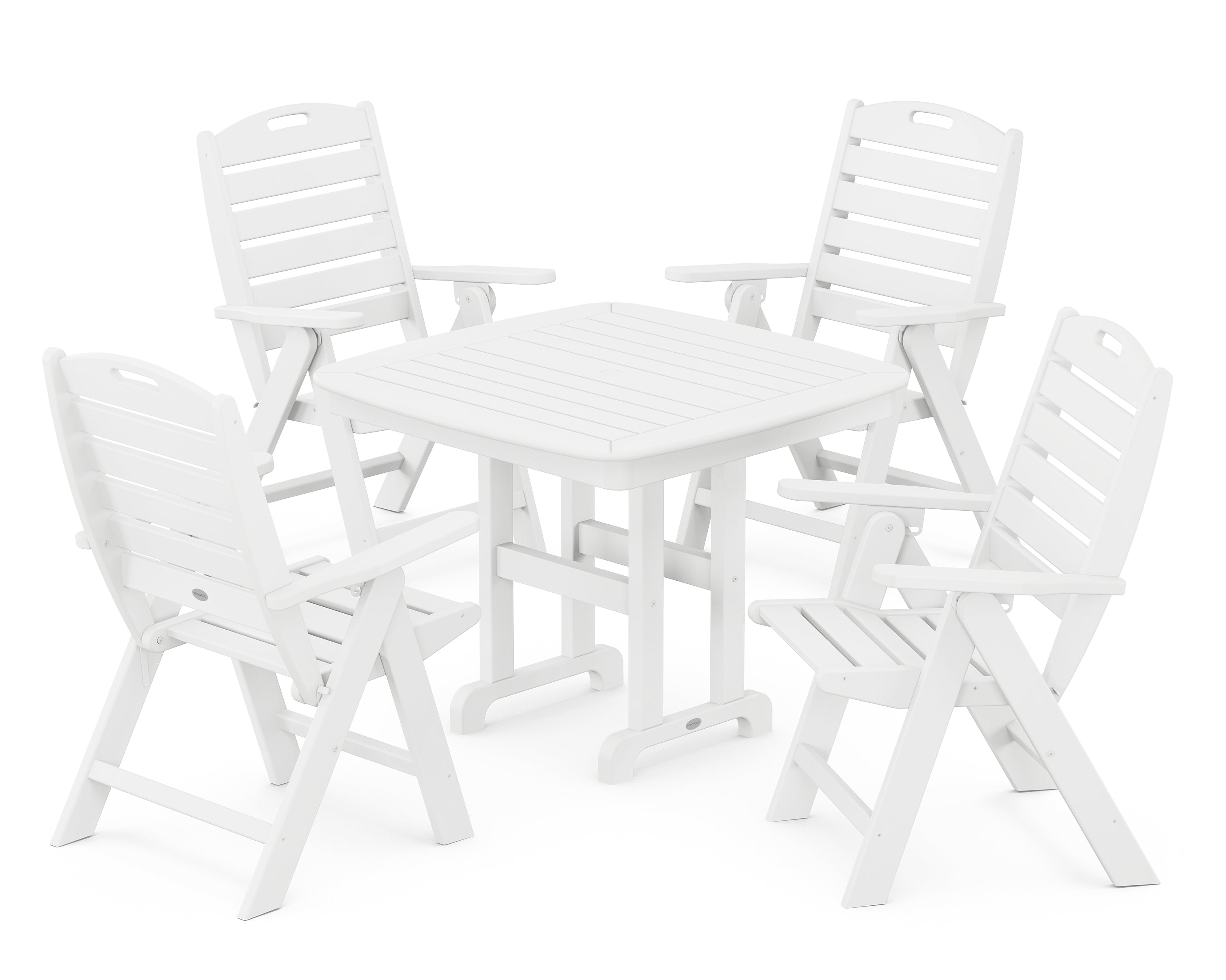POLYWOOD® Nautical Folding Highback Chair 5-Piece Dining Set in White