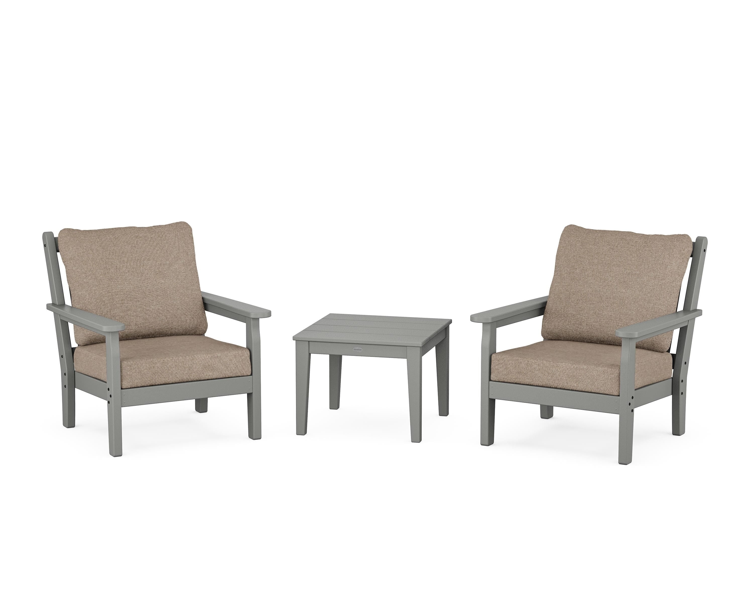 POLYWOOD Chippendale 3-Piece Deep Seating Set in Slate Grey / Spiced Burlap