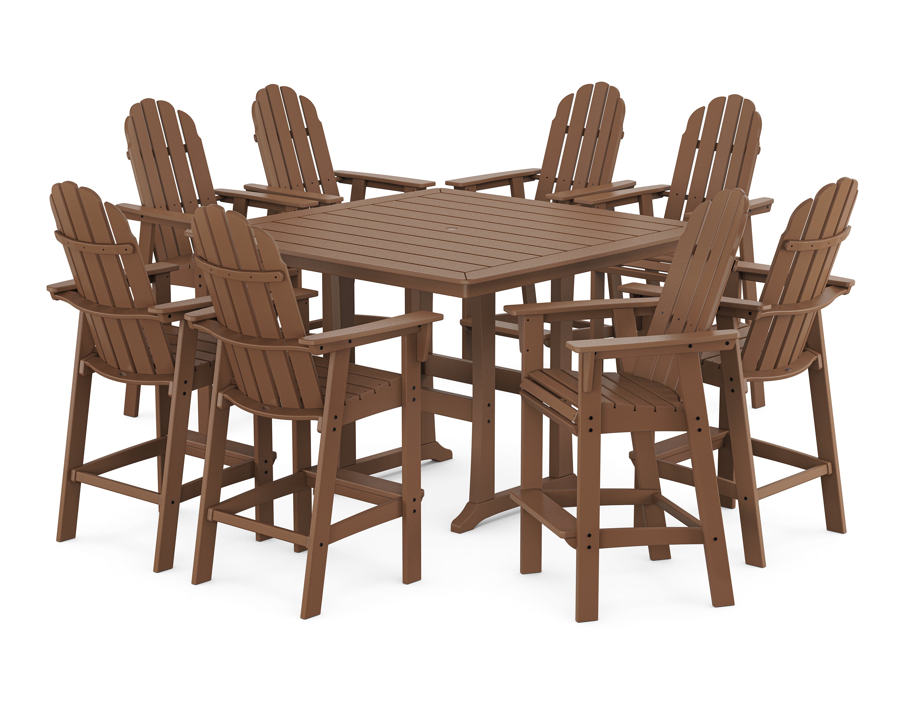 POLYWOOD Vineyard Curveback Adirondack 9-Piece Trestle Bar Set in Teak