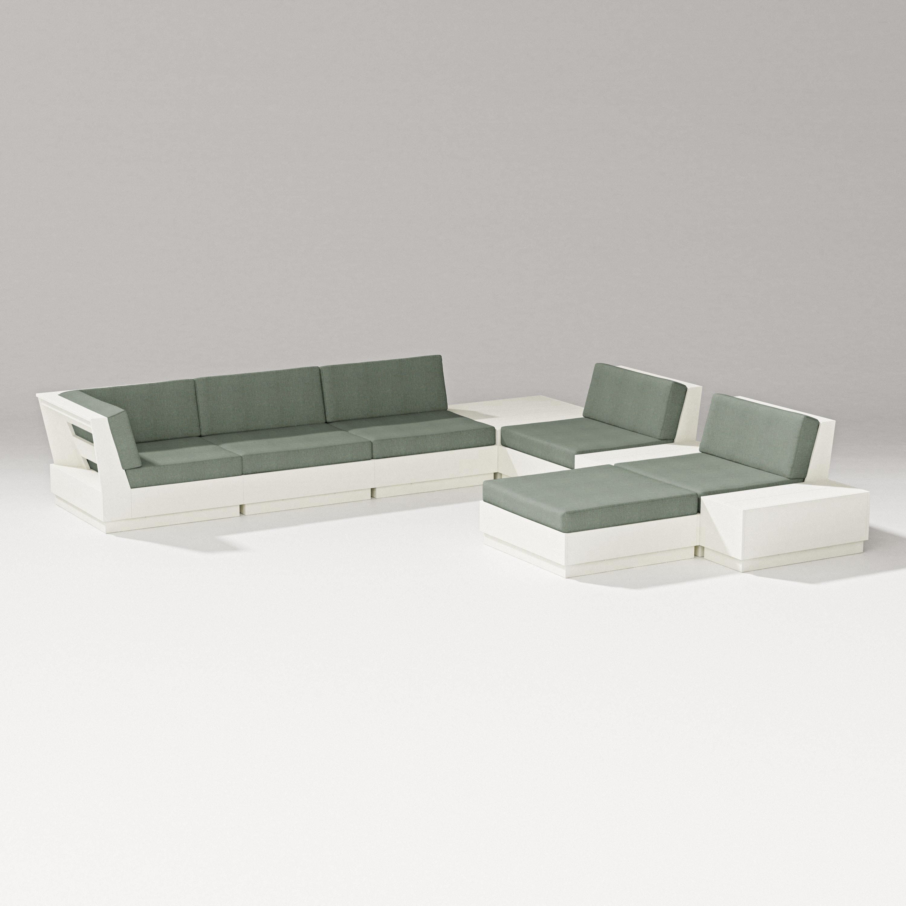 PW Designer Series Elevate 9-Piece Conversation Sectional in Vintage White / Cast Sage