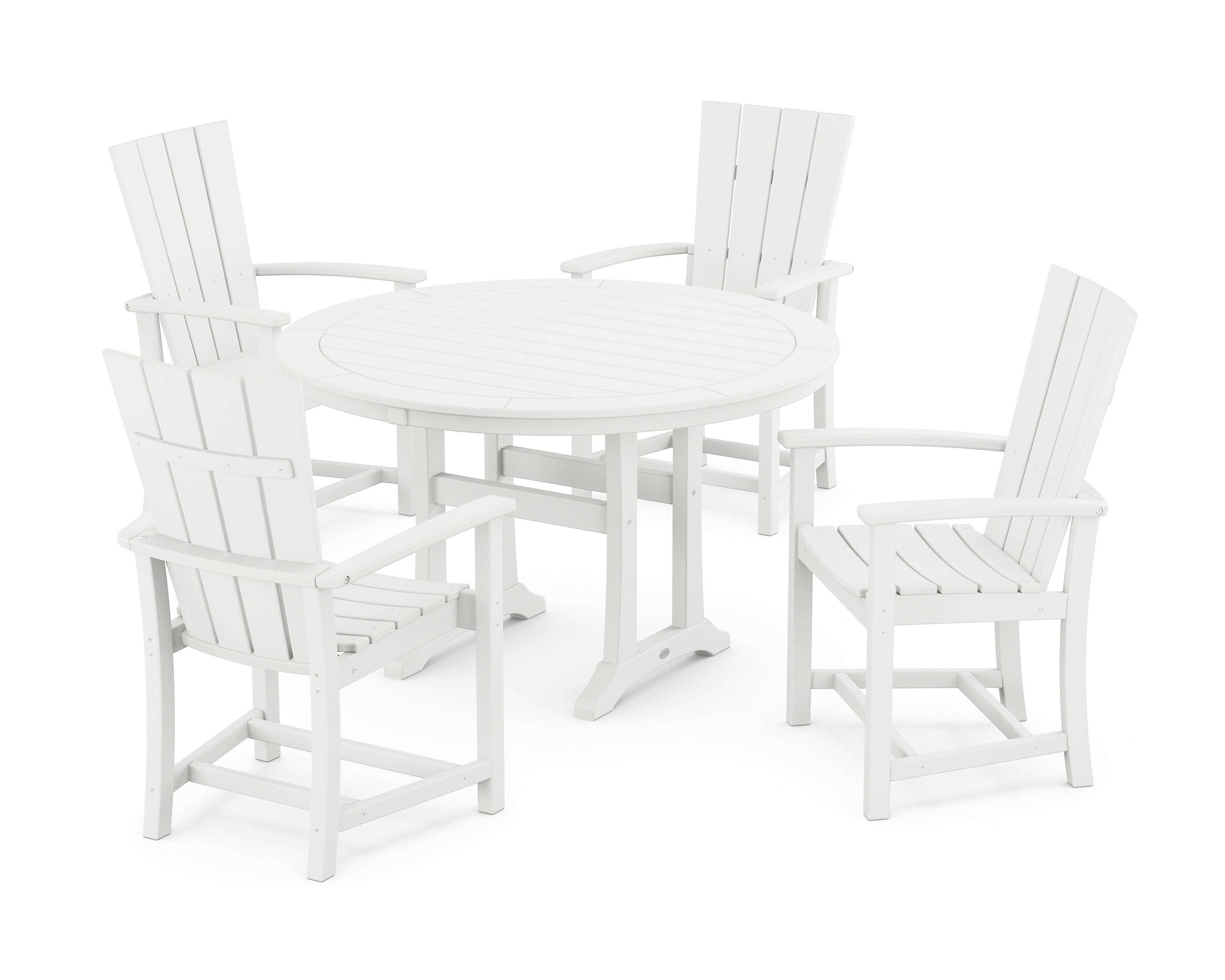 POLYWOOD® Quattro 5-Piece Round Dining Set with Trestle Legs in White