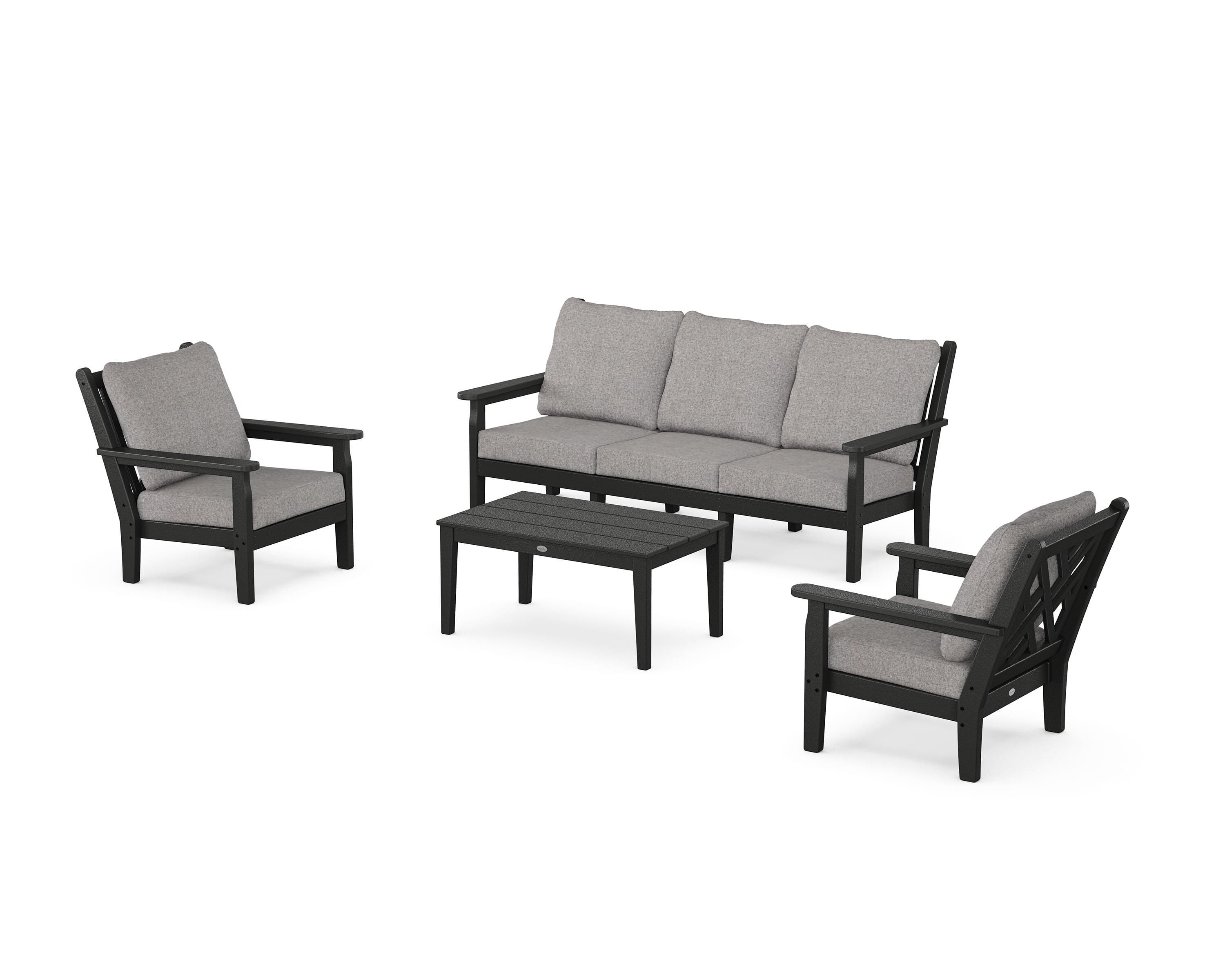 POLYWOOD Chippendale 4-Piece Deep Seating Set with Sofa in Black / Grey Mist