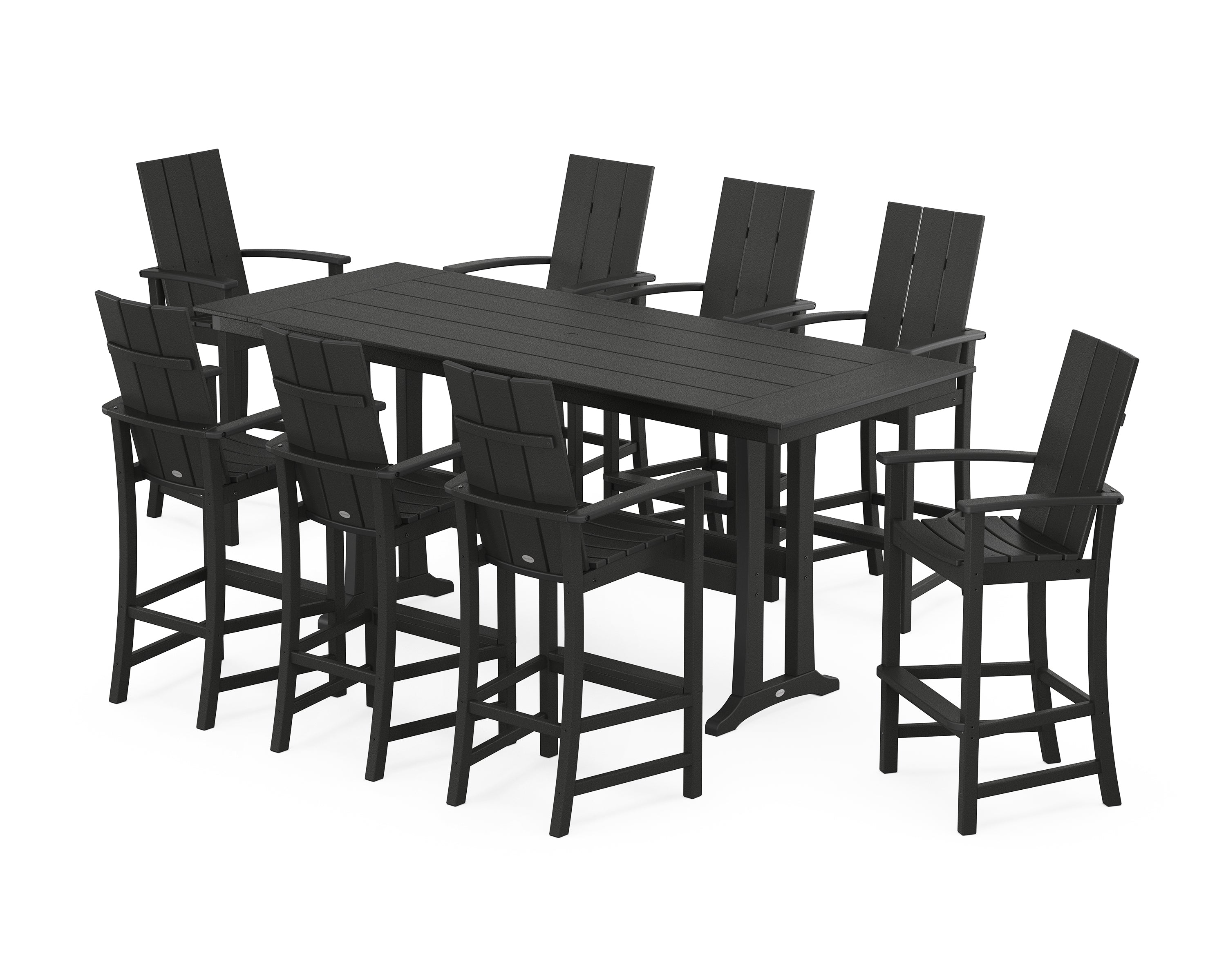 POLYWOOD® Modern Adirondack 9-Piece Farmhouse Bar Set with Trestle Legs in Black