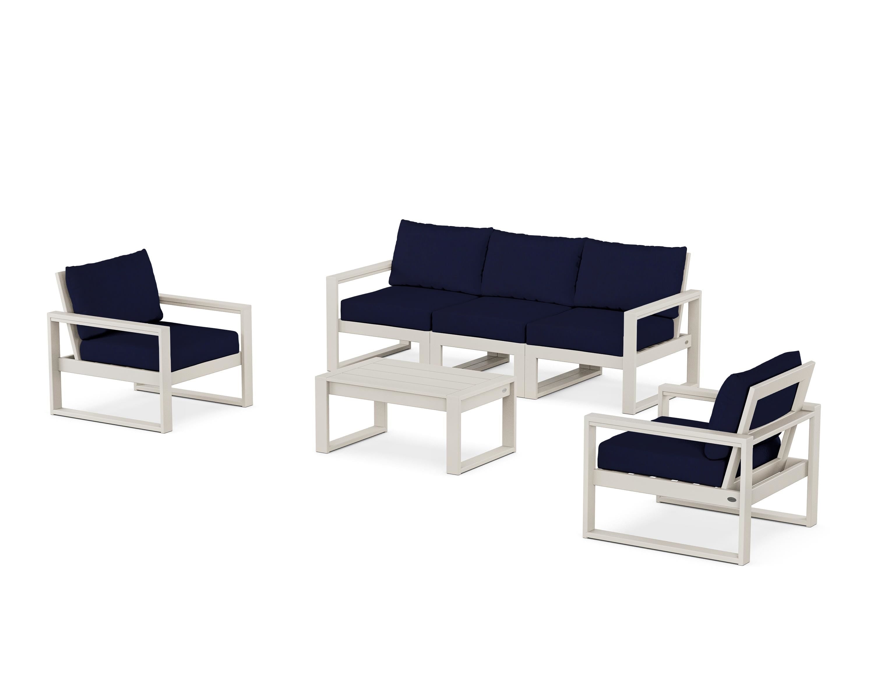 POLYWOOD EDGE Sectional 4-Piece Deep Seating Set with Sofa in Sand / Navy