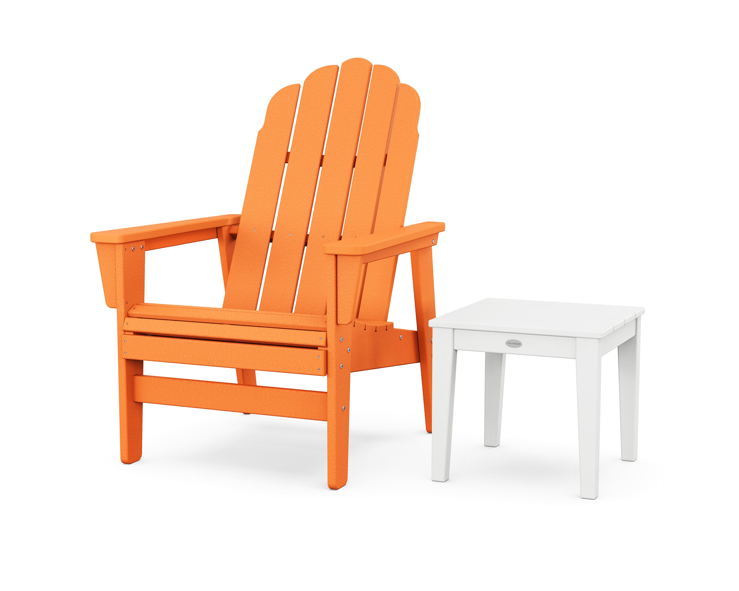 POLYWOOD Vineyard Grand Upright Adirondack Chair with Side Table in Tangerine / White