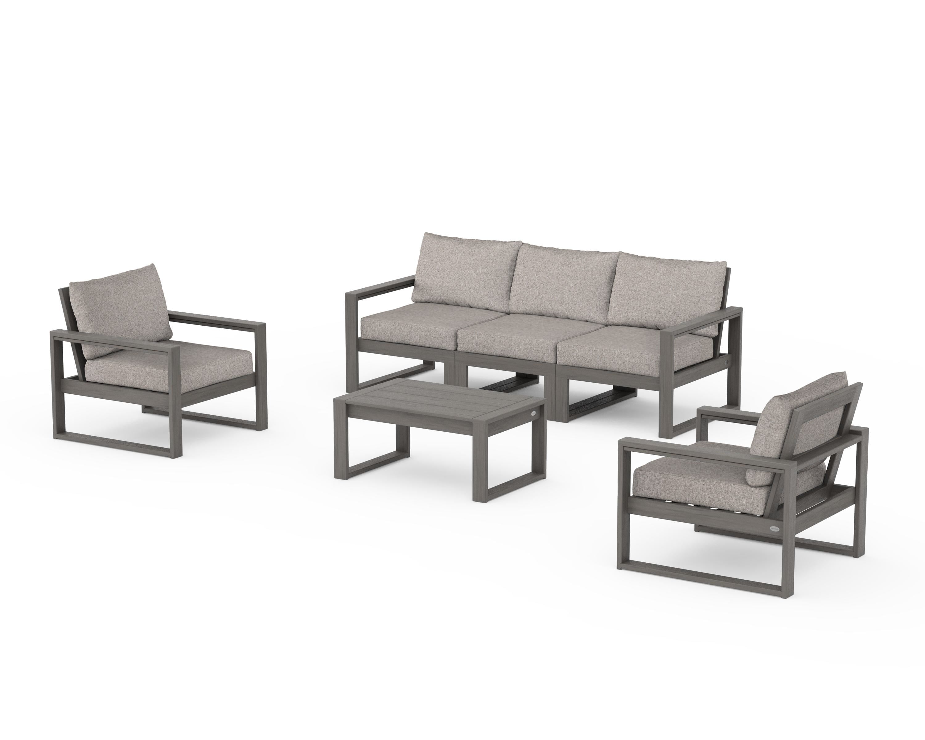 POLYWOOD EDGE Sectional 4-Piece Deep Seating Set with Sofa in Driftwood / Weathered Tweed