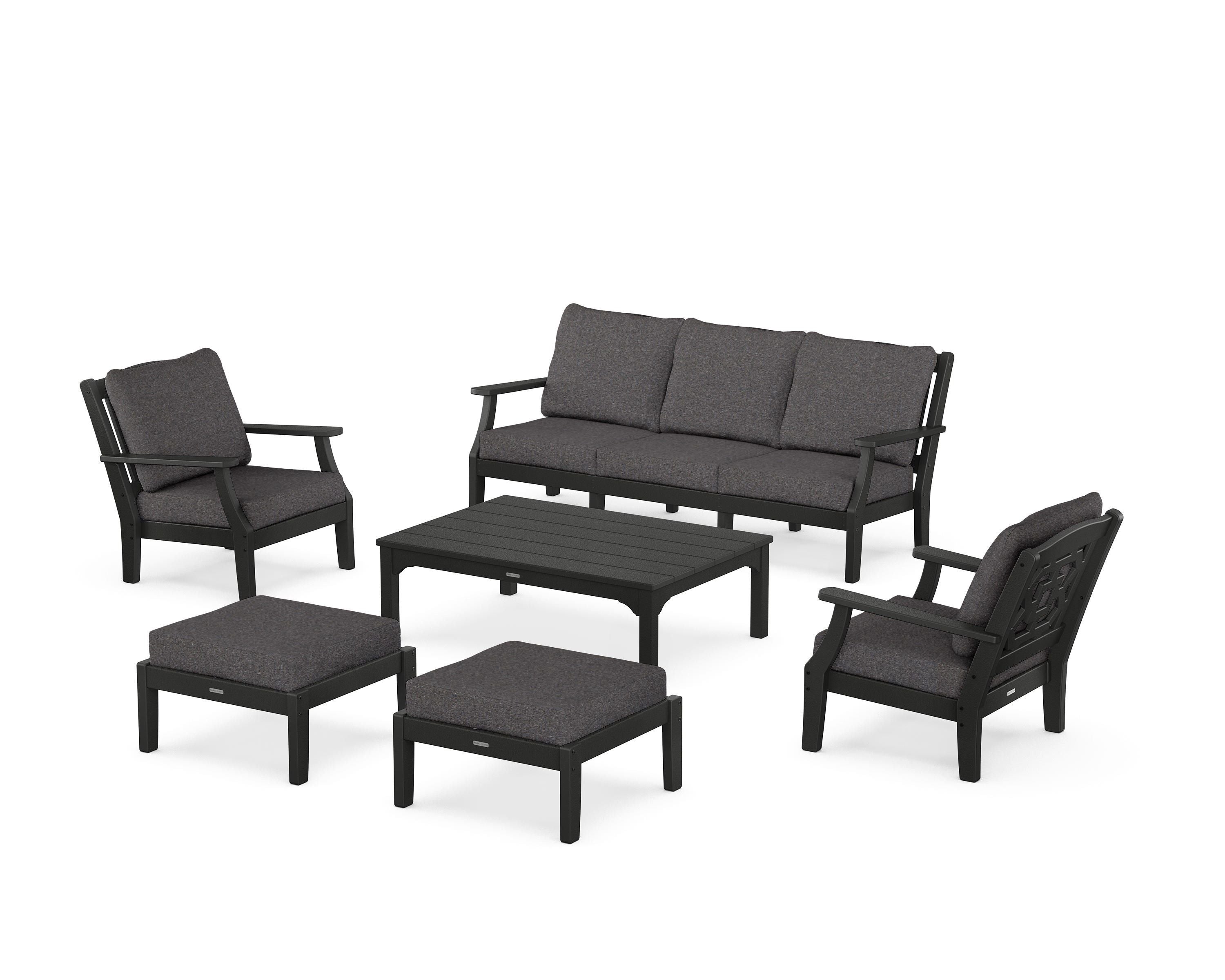 Martha Stewart by POLYWOOD Chinoiserie 6-Piece Lounge Sofa Set in Black / Ash Charcoal