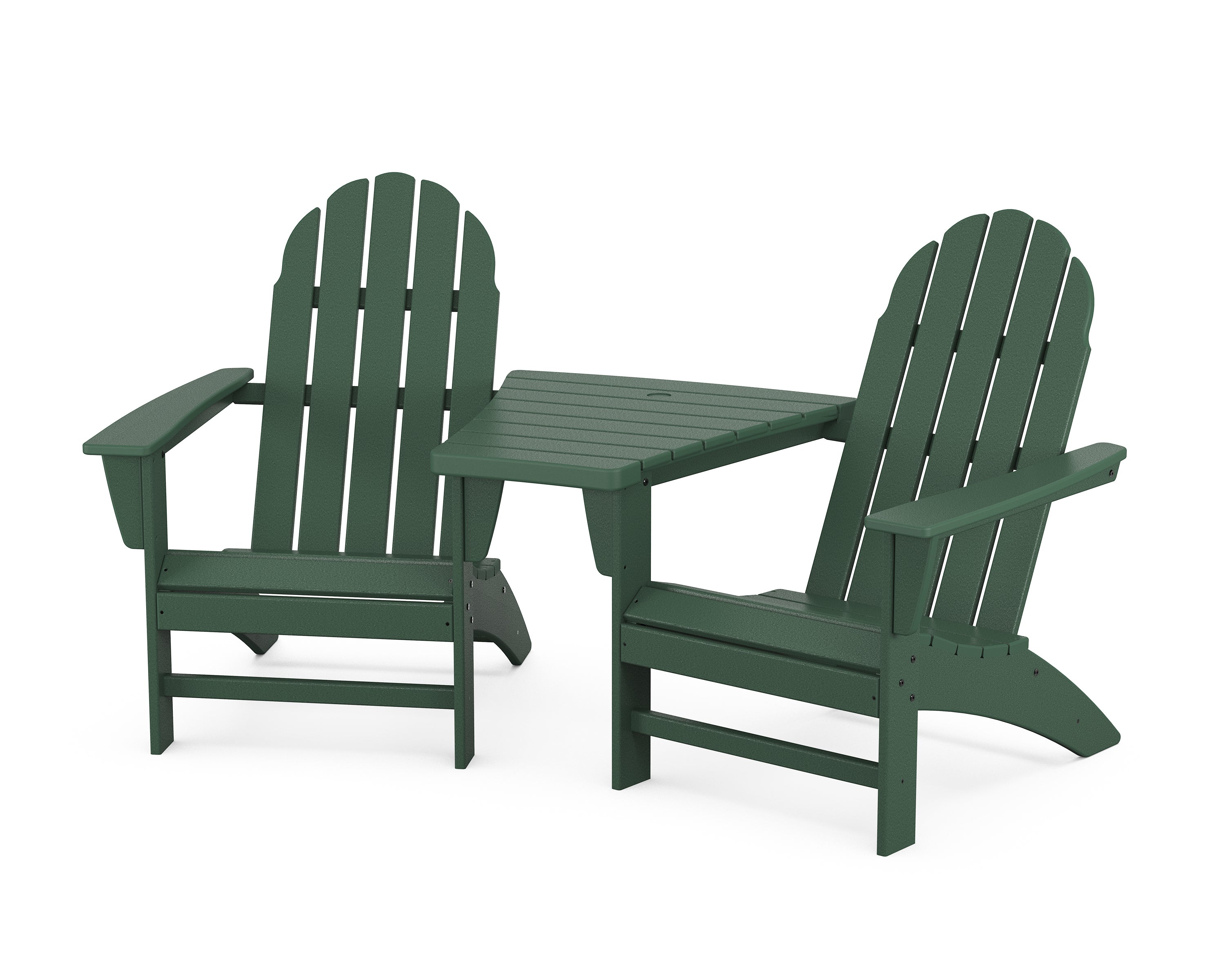 POLYWOOD® Vineyard 3-Piece Adirondack Set with Angled Connecting Table in Green