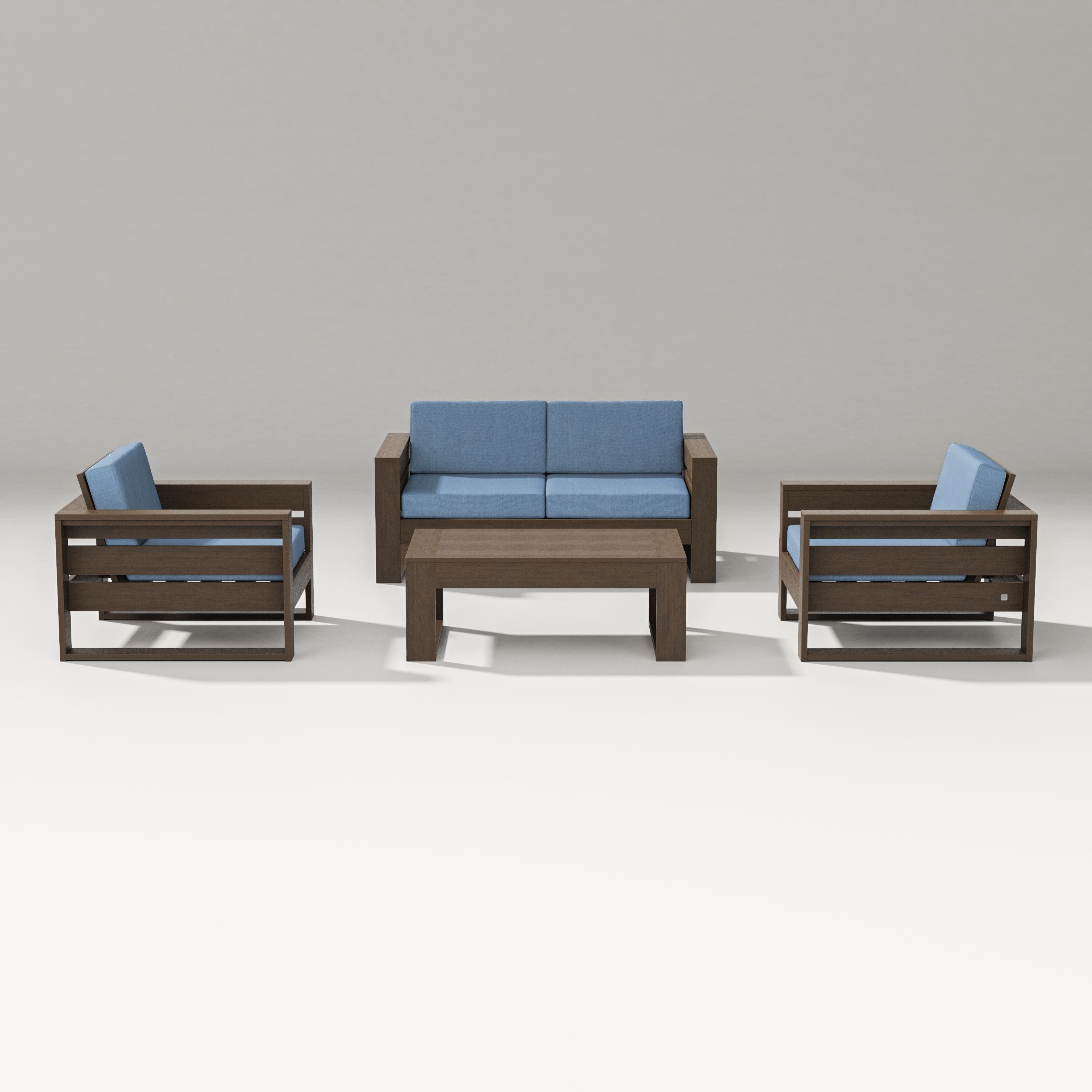 PW Designer Series Latitude 4-Piece Lounge Loveseat Set in Kona / Sky Blue