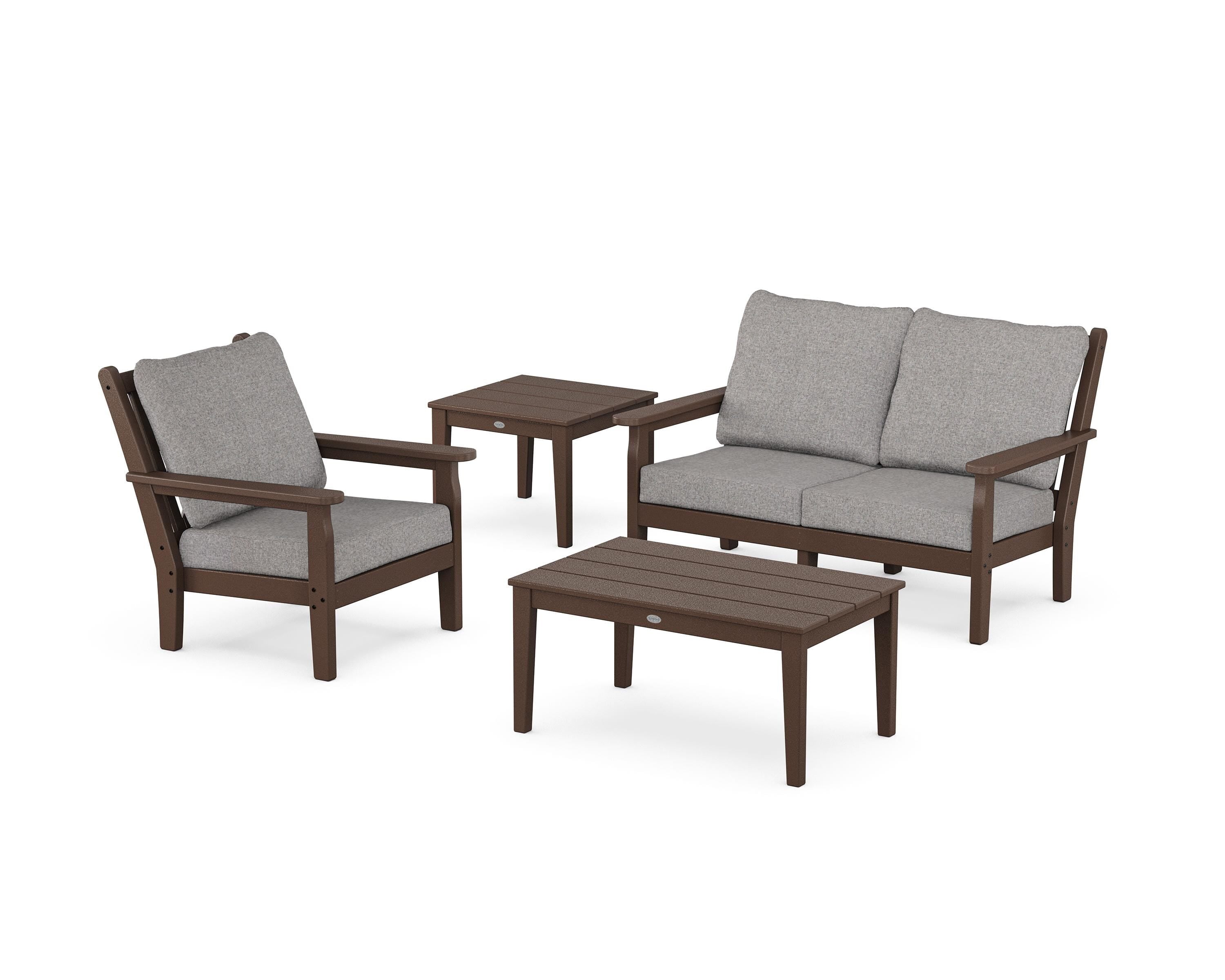 POLYWOOD Chippendale 4-Piece Deep Seating Set in Mahogany / Grey Mist
