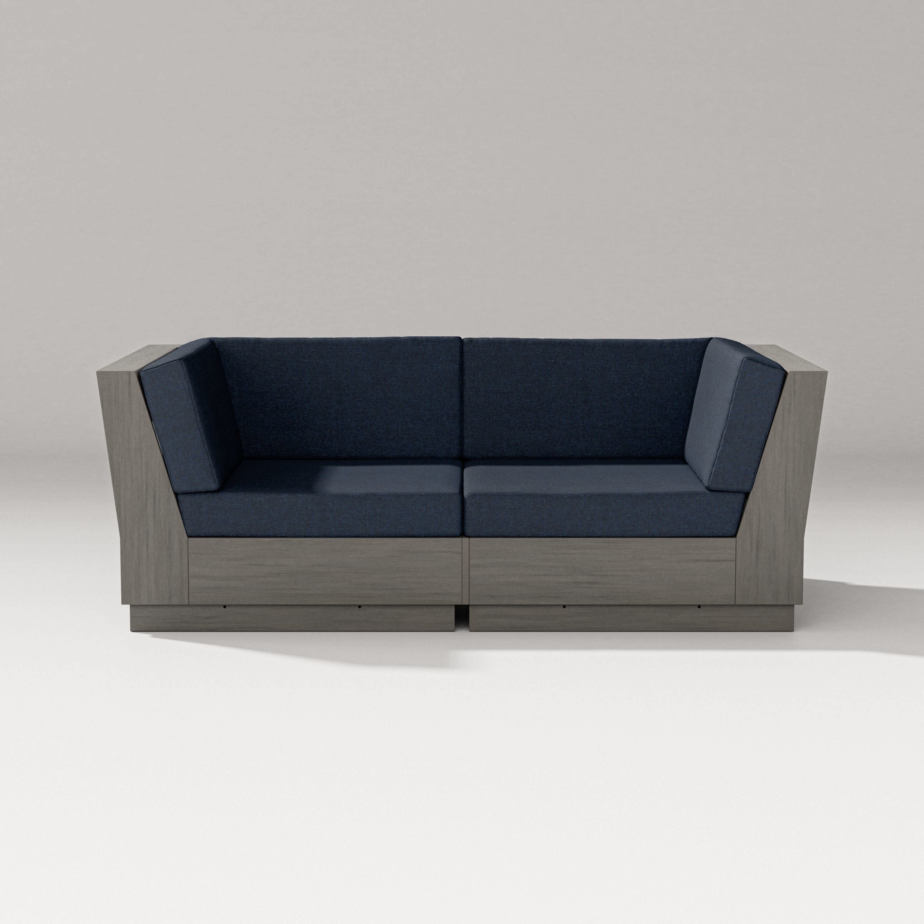 PW Designer Series Elevate Loveseat Sectional in Driftwood / Marine Indigo