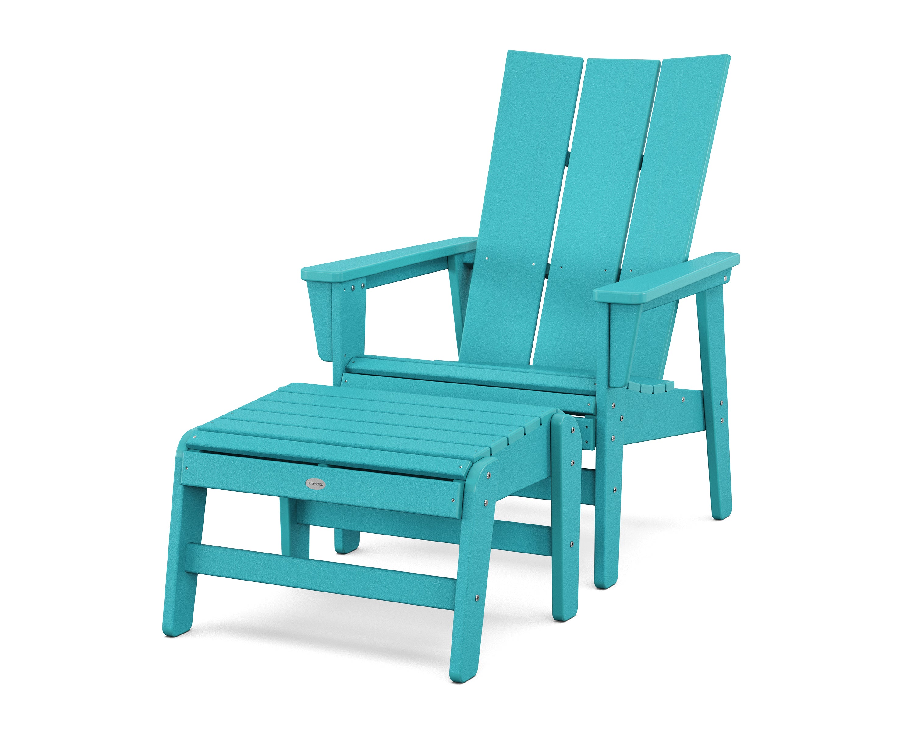 POLYWOOD Modern Grand Upright Adirondack Chair with Ottoman in Aruba