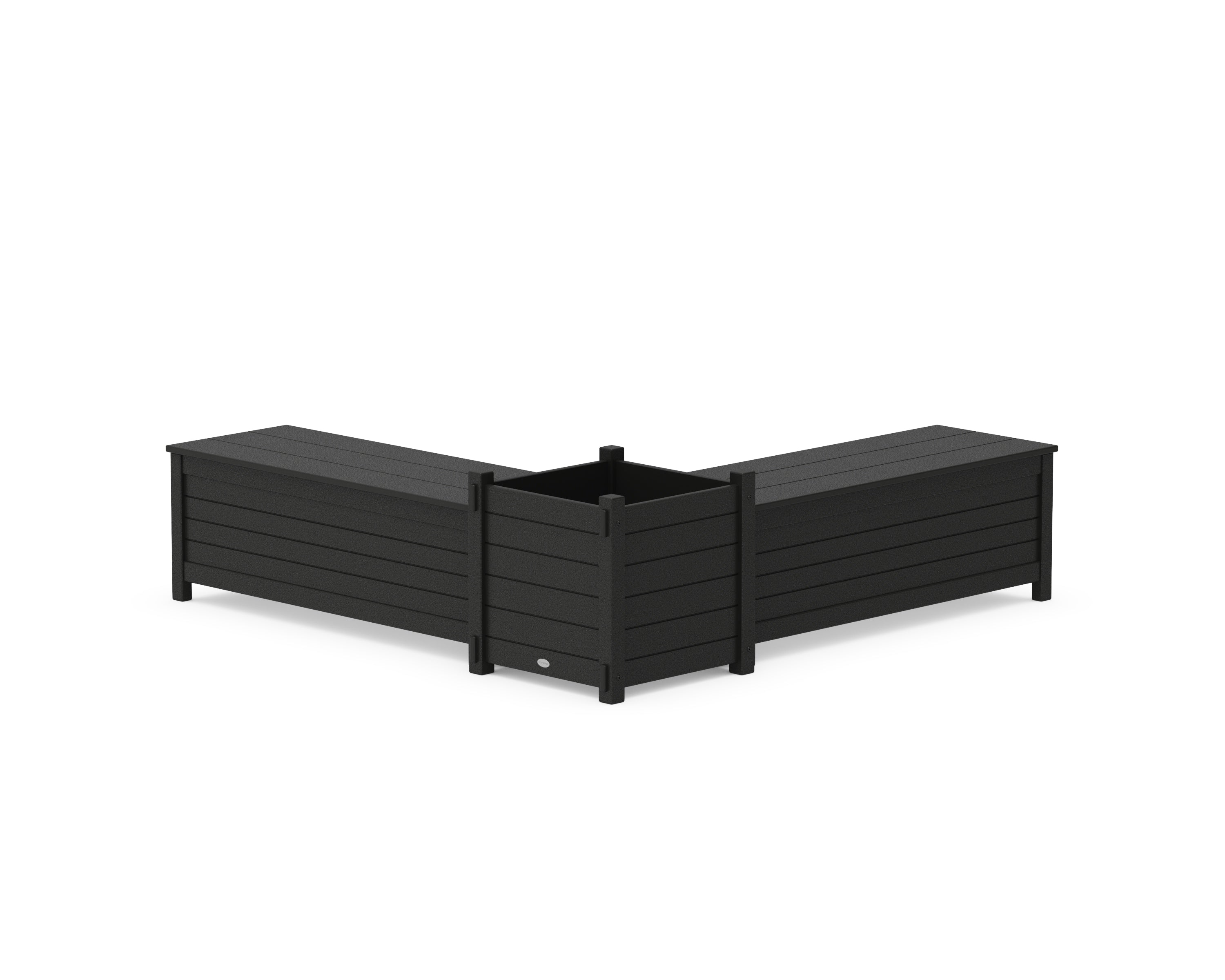 POLYWOOD 48" Nautical L- Shaped Planter Storage Bench Set- Large in Black