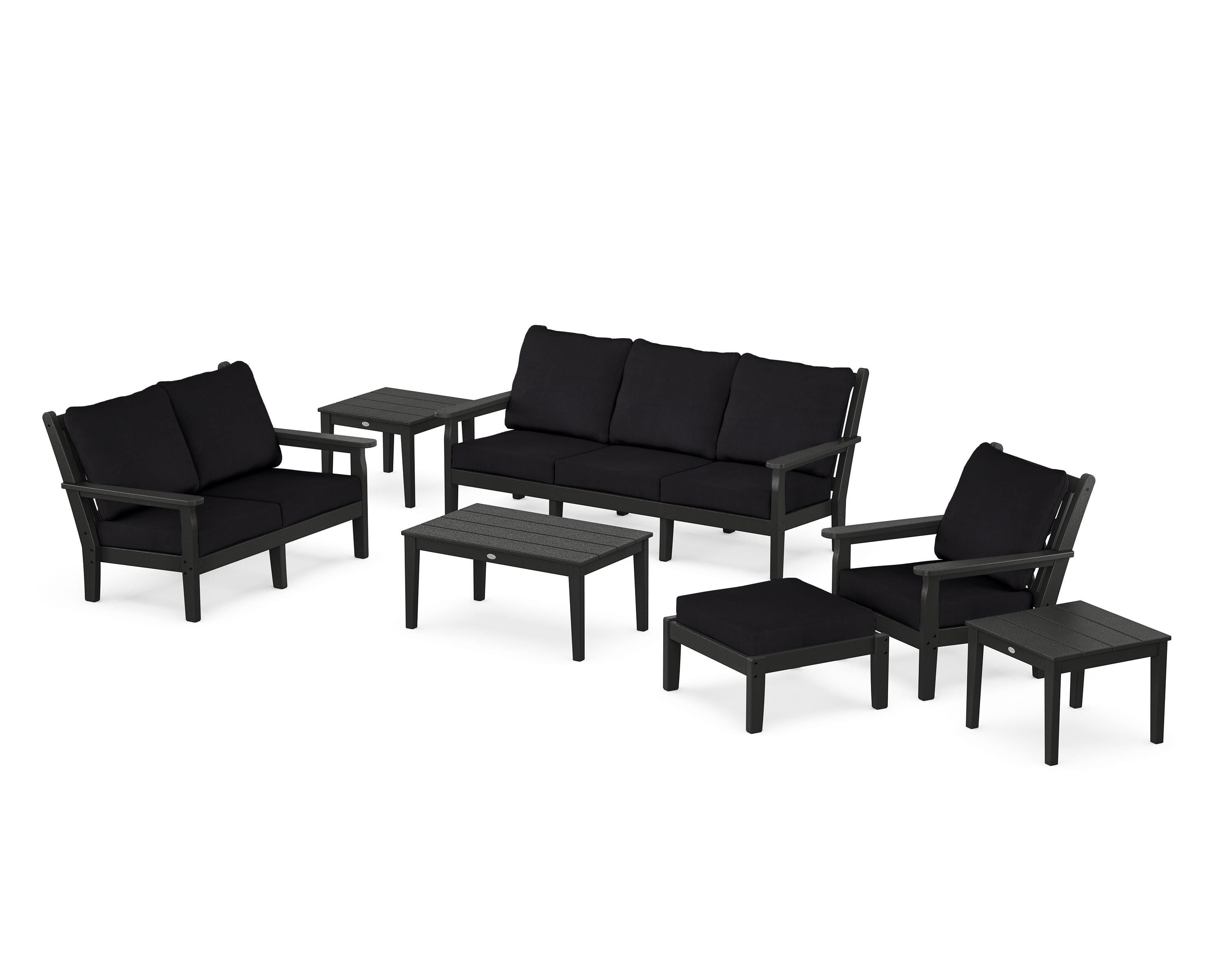 POLYWOOD Chippendale 7-Piece Deep Seating Set in Black / Midnight Linen