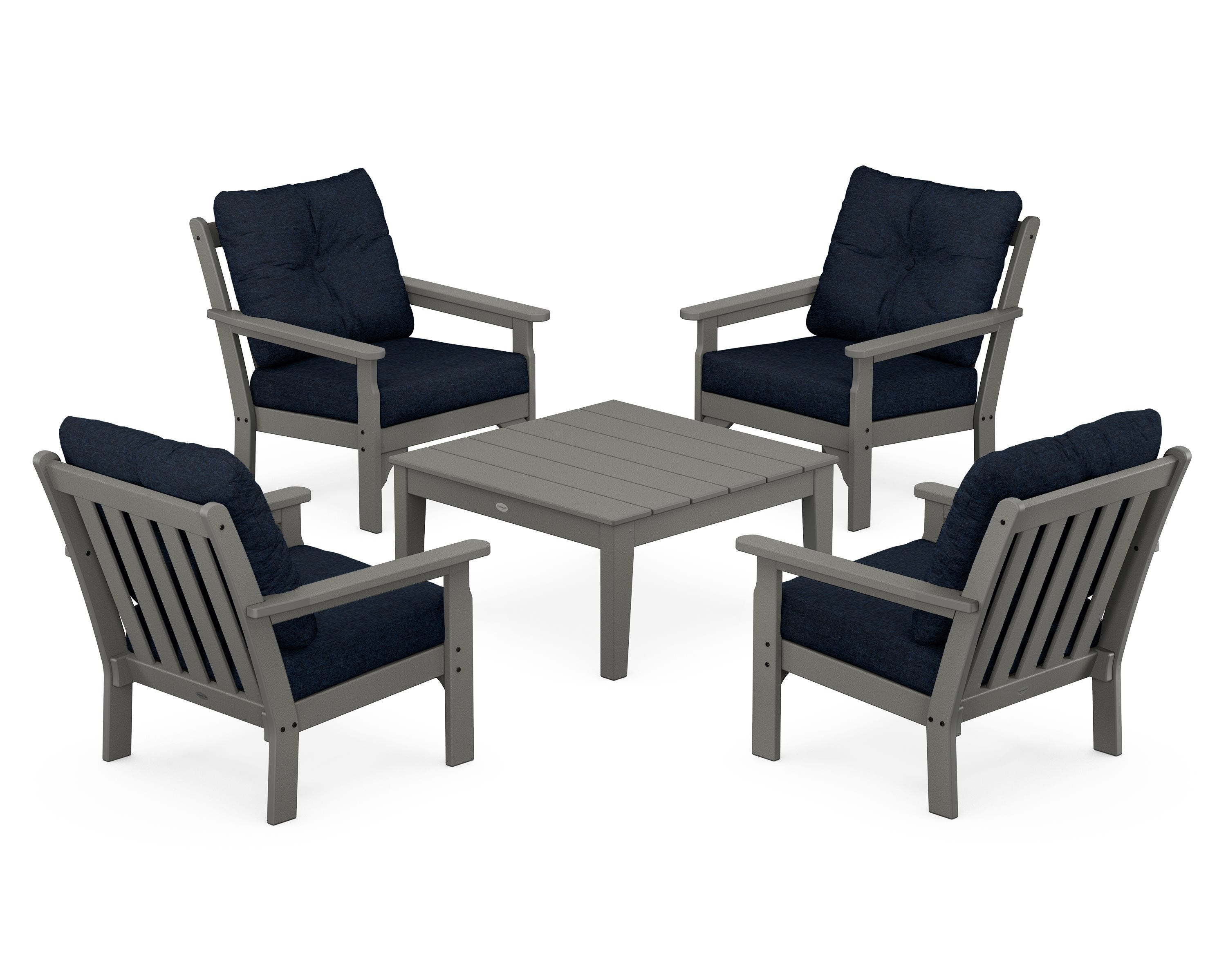 POLYWOOD Vineyard 5-Piece Deep Seating Conversation Set in Slate Grey / Marine Indigo