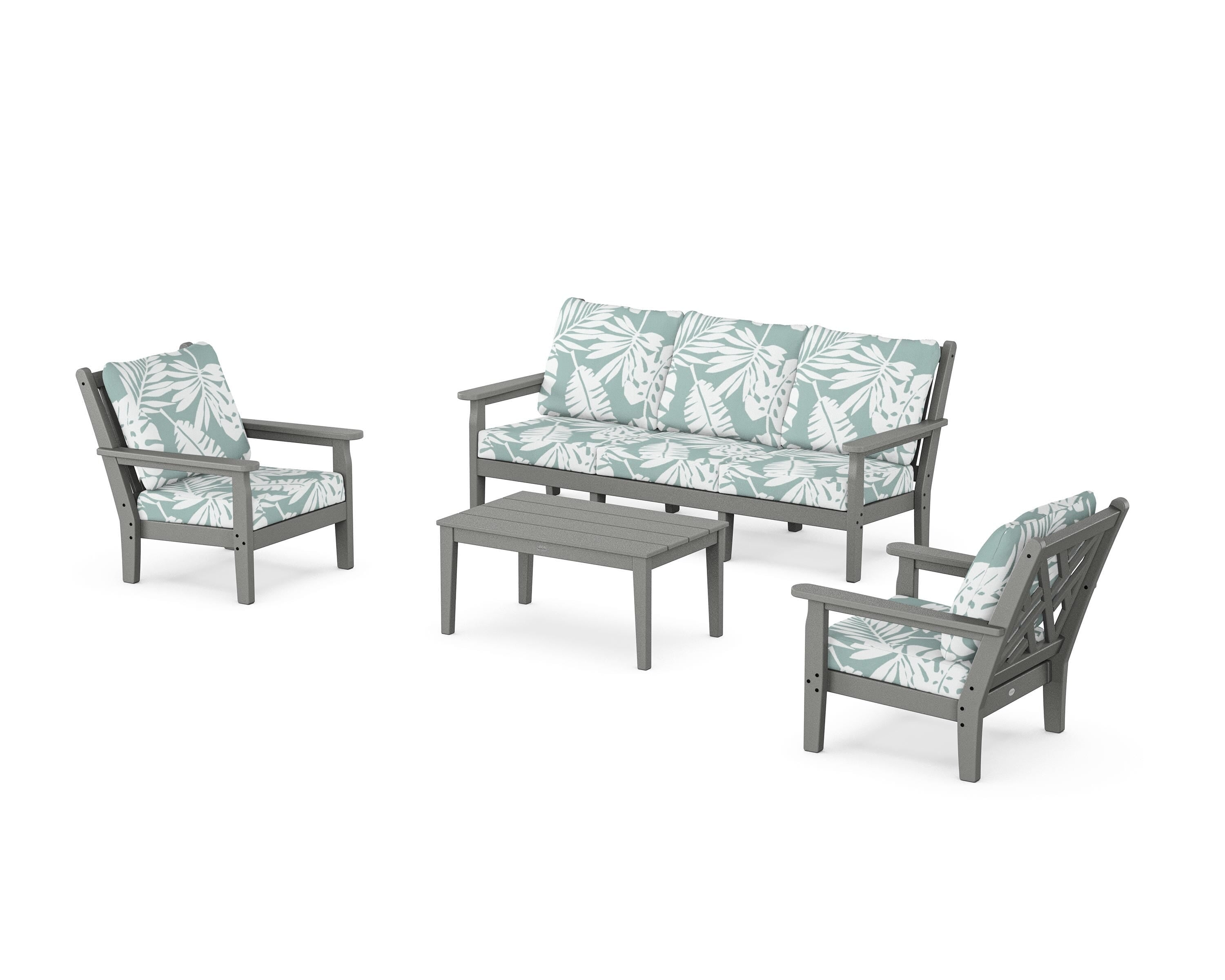 POLYWOOD Chippendale 4-Piece Deep Seating Set with Sofa in Slate Grey / Leaf Glacier Spa