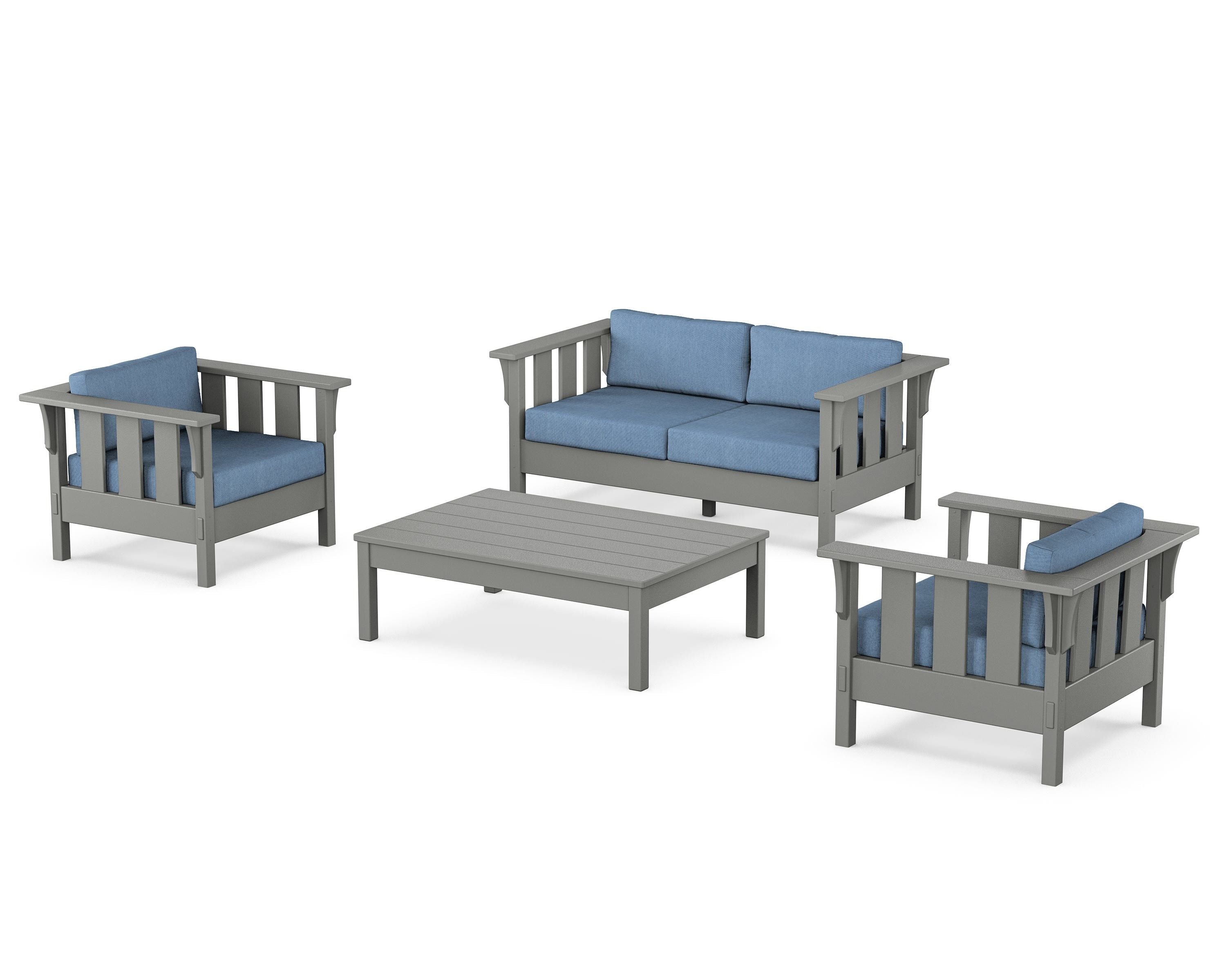 Martha Stewart by POLYWOOD Acadia 4-Piece Deep Seating Set with Loveseat in Slate Grey / Sky Blue