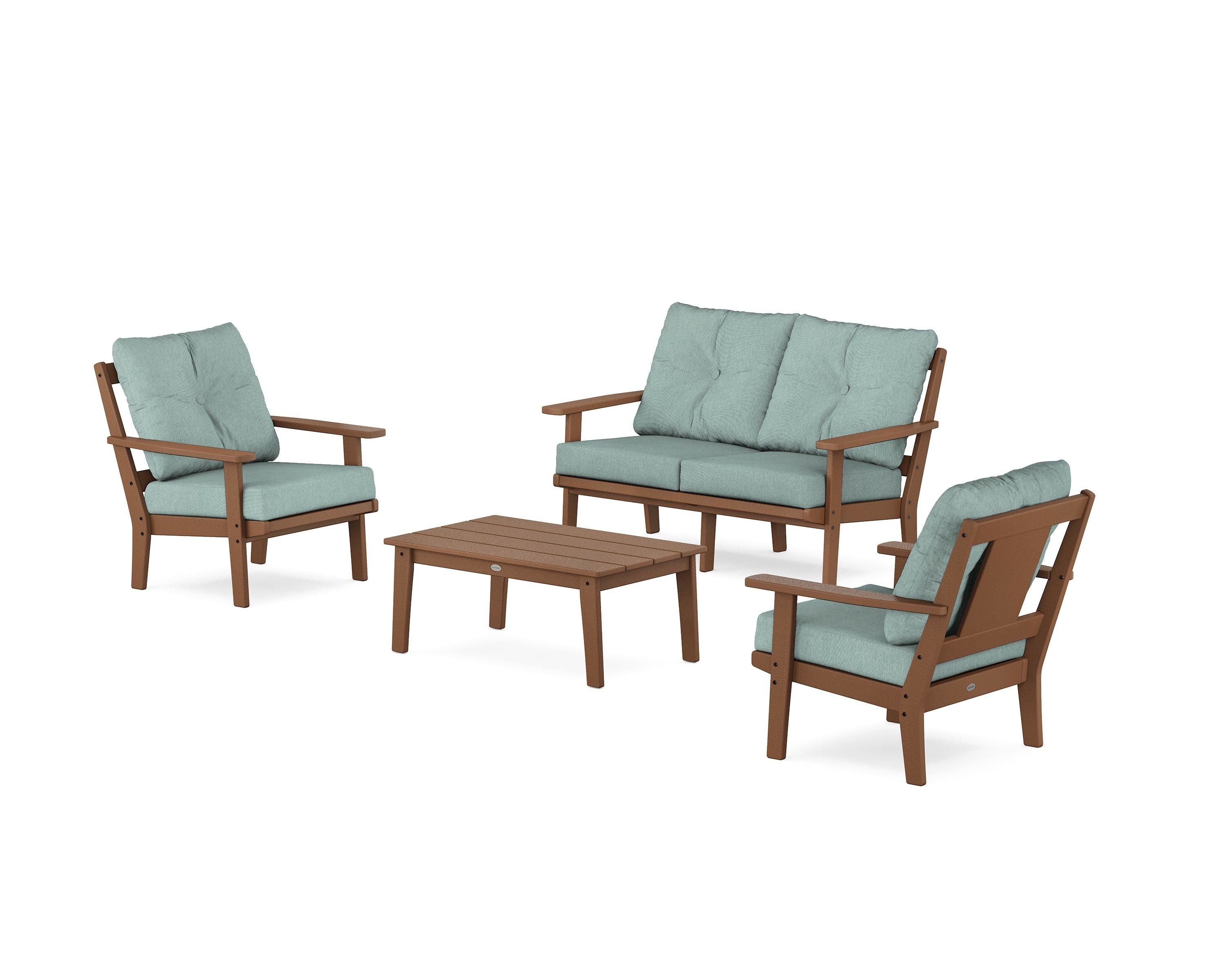 POLYWOOD Prairie 4-Piece Deep Seating Set with Loveseat in Teak / Glacier Spa