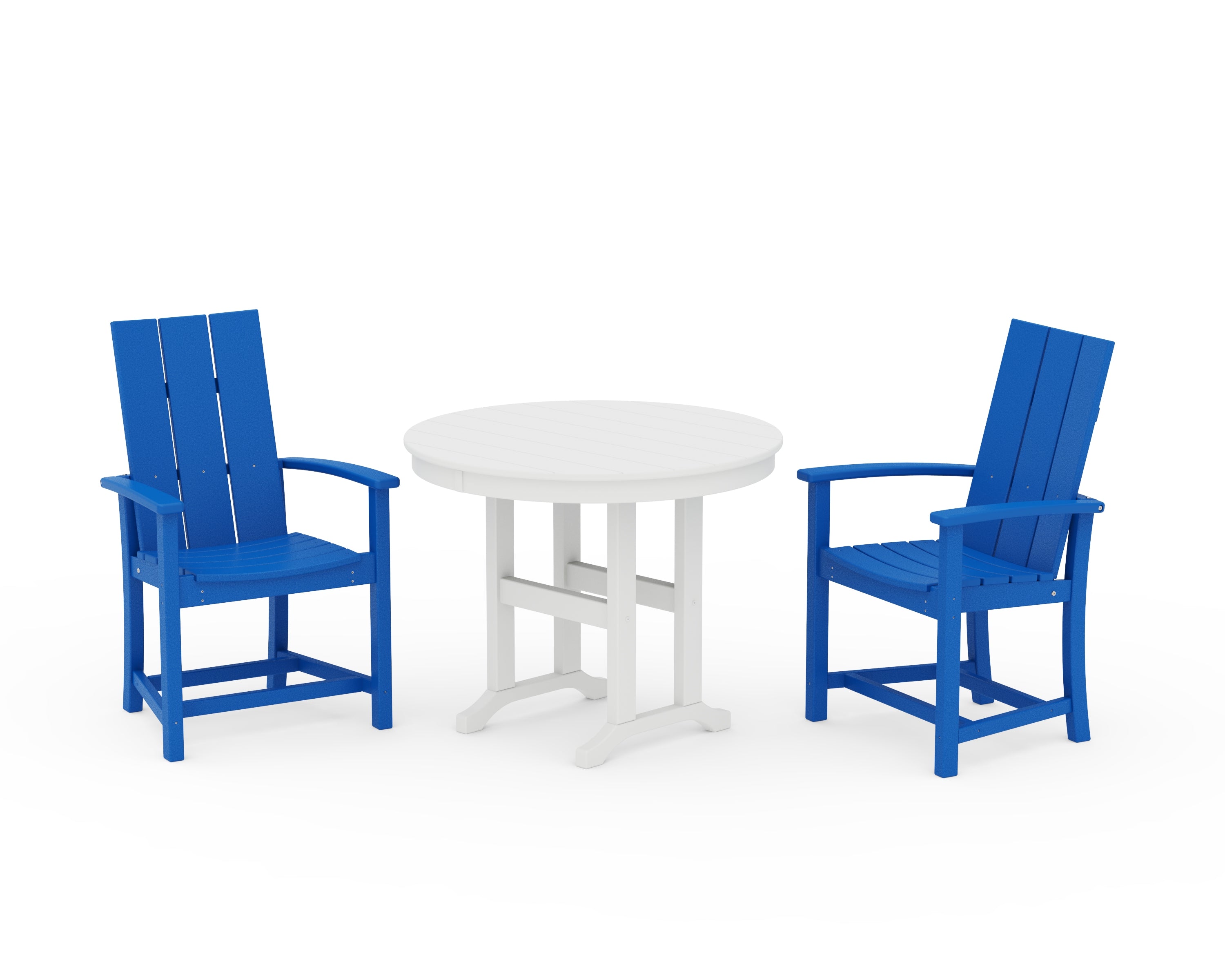 POLYWOOD Modern Adirondack 3-Piece Round Farmhouse Dining Set in Pacific Blue / White