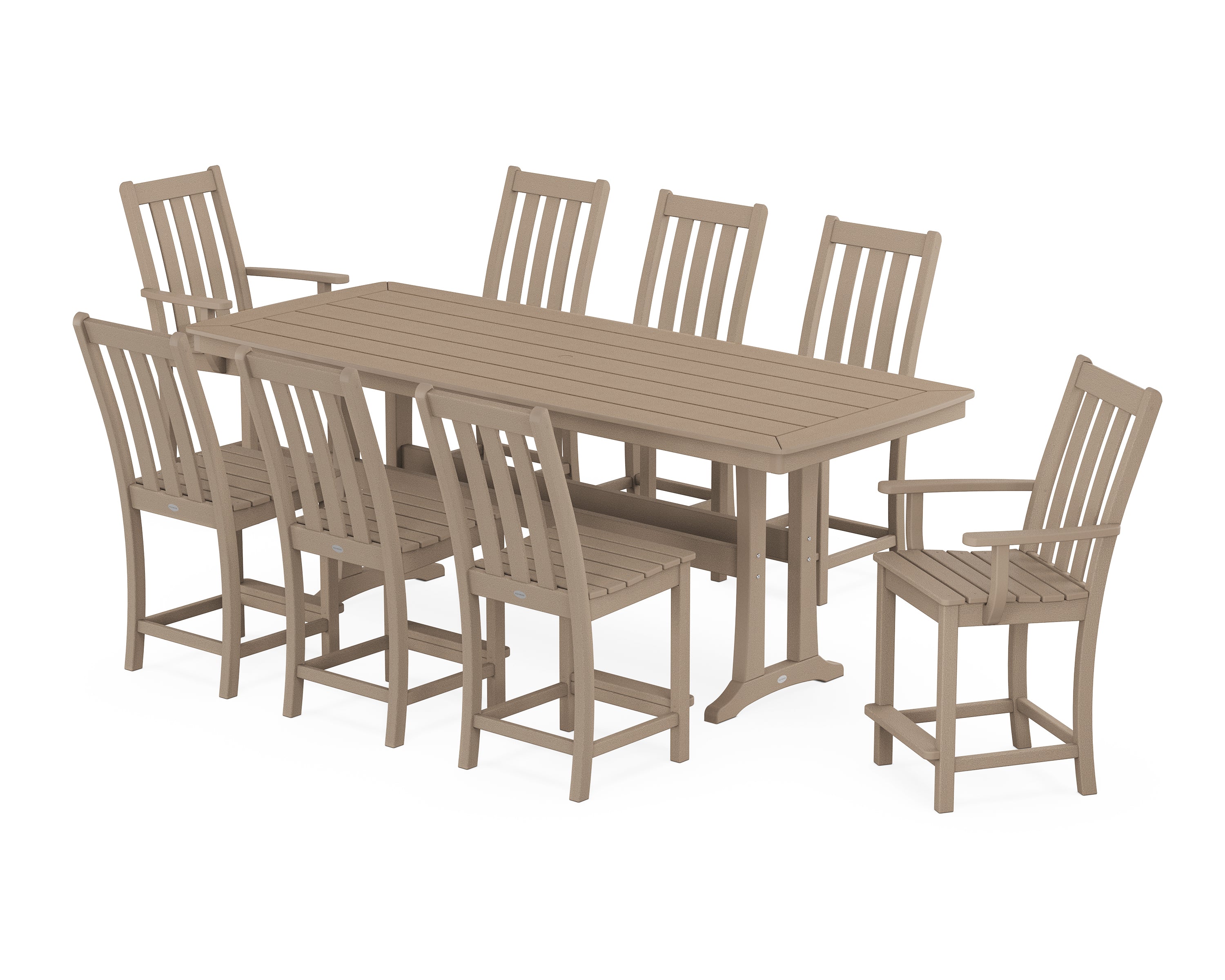 POLYWOOD Vineyard 9-Piece Counter Set with Trestle Legs in Vintage Sahara