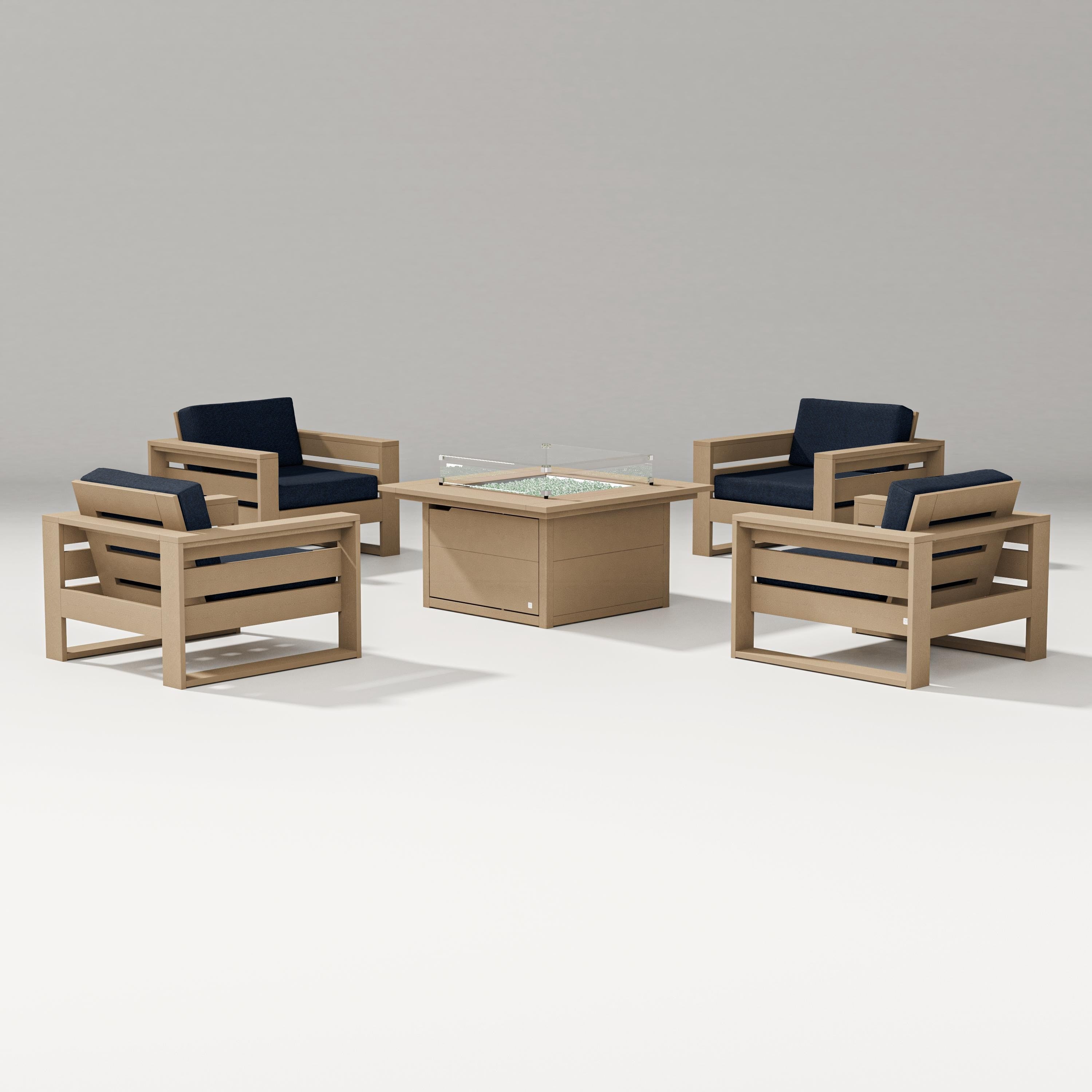 PW Designer Series Latitude 5-Piece Lounge Fire Table Set in Vintage Sahara / Marine Indigo