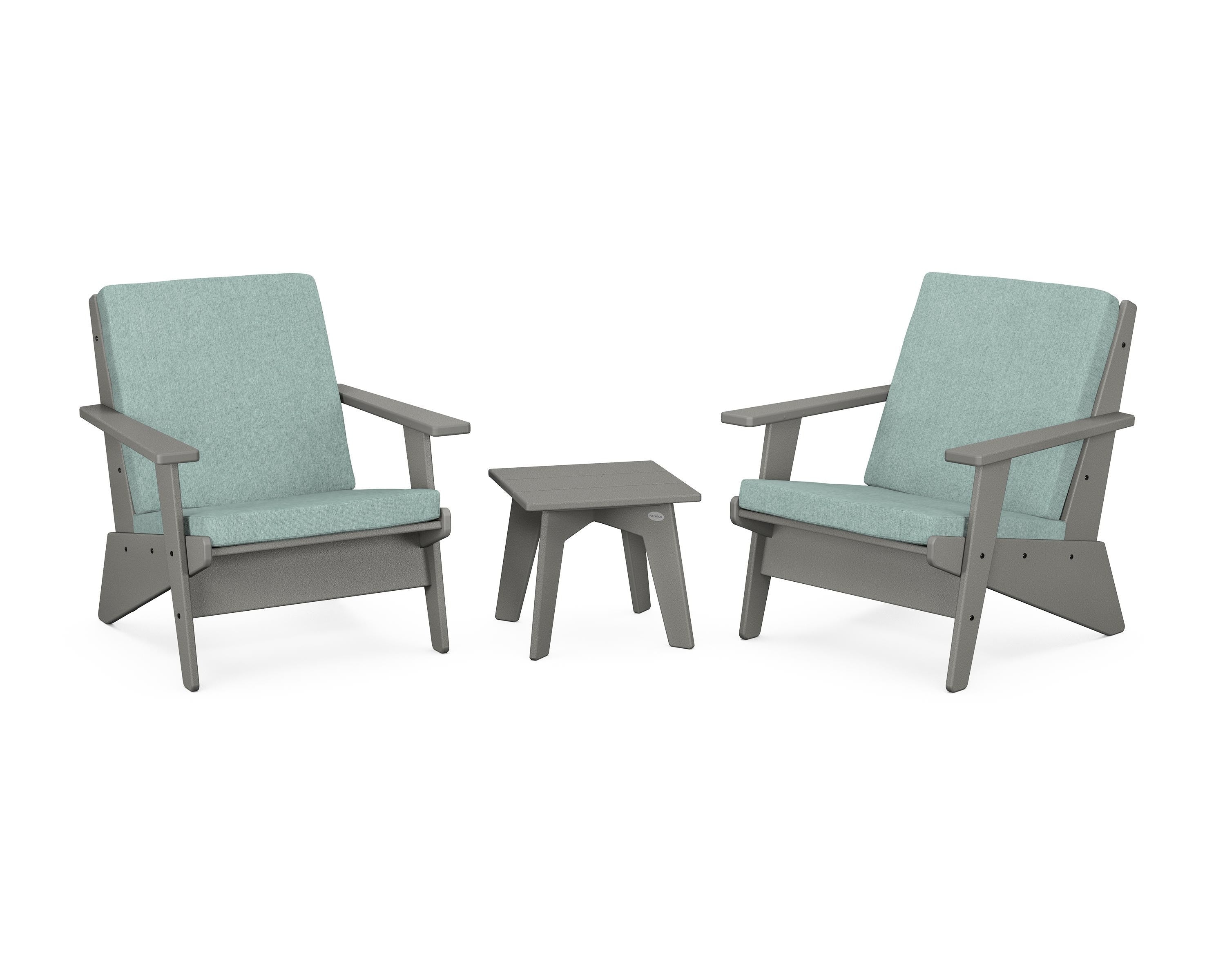 POLYWOOD Riviera Modern Lounge 3-Piece Set in Slate Grey / Glacier Spa