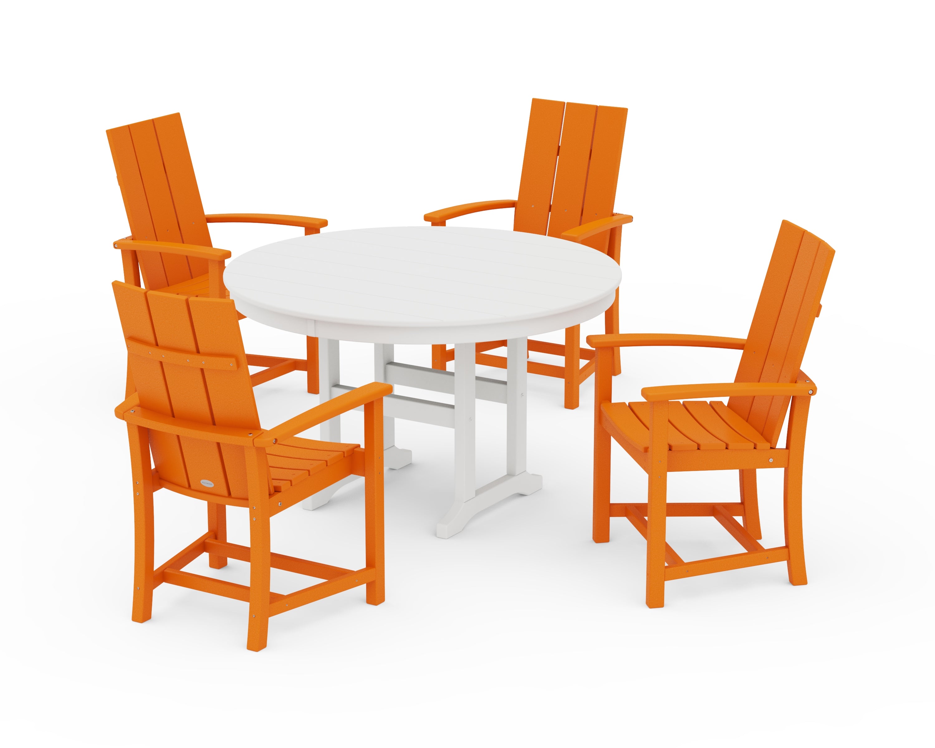 POLYWOOD Modern Adirondack 5-Piece Round Farmhouse Dining Set in Tangerine / White