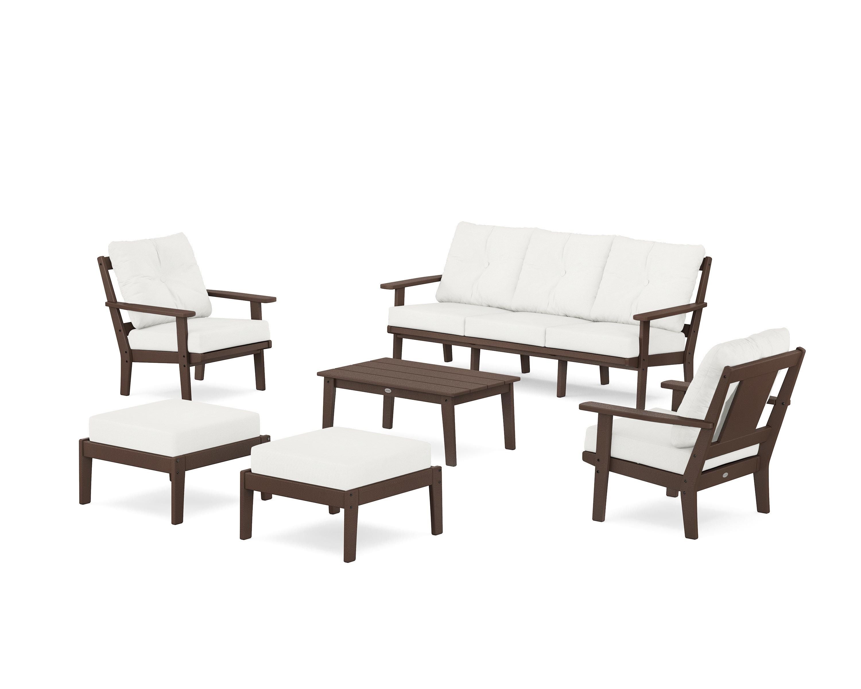 POLYWOOD Prairie 6-Piece Lounge Sofa Set in Mahogany / Natural Linen