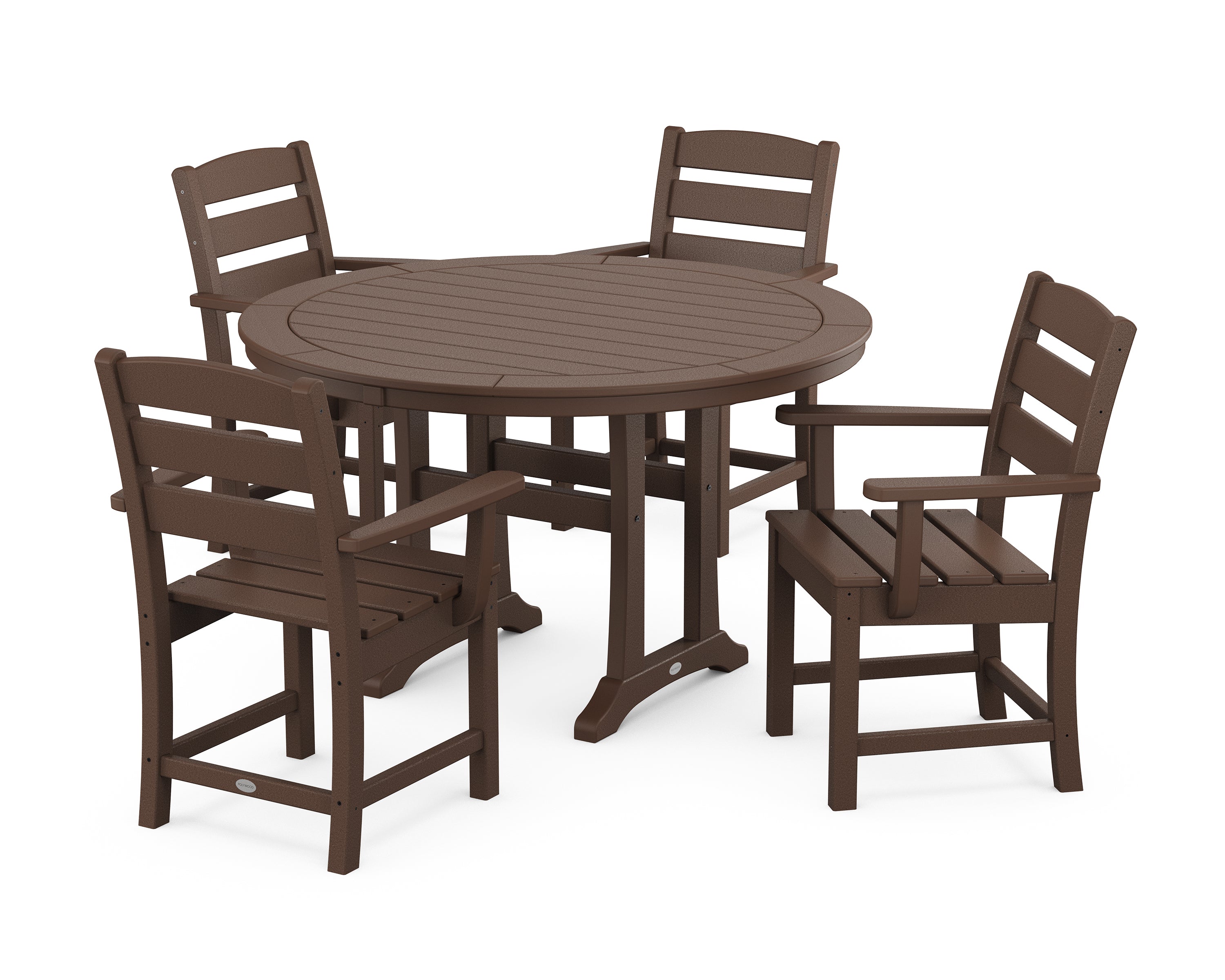 POLYWOOD® Lakeside 5-Piece Round Dining Set with Trestle Legs in Mahogany