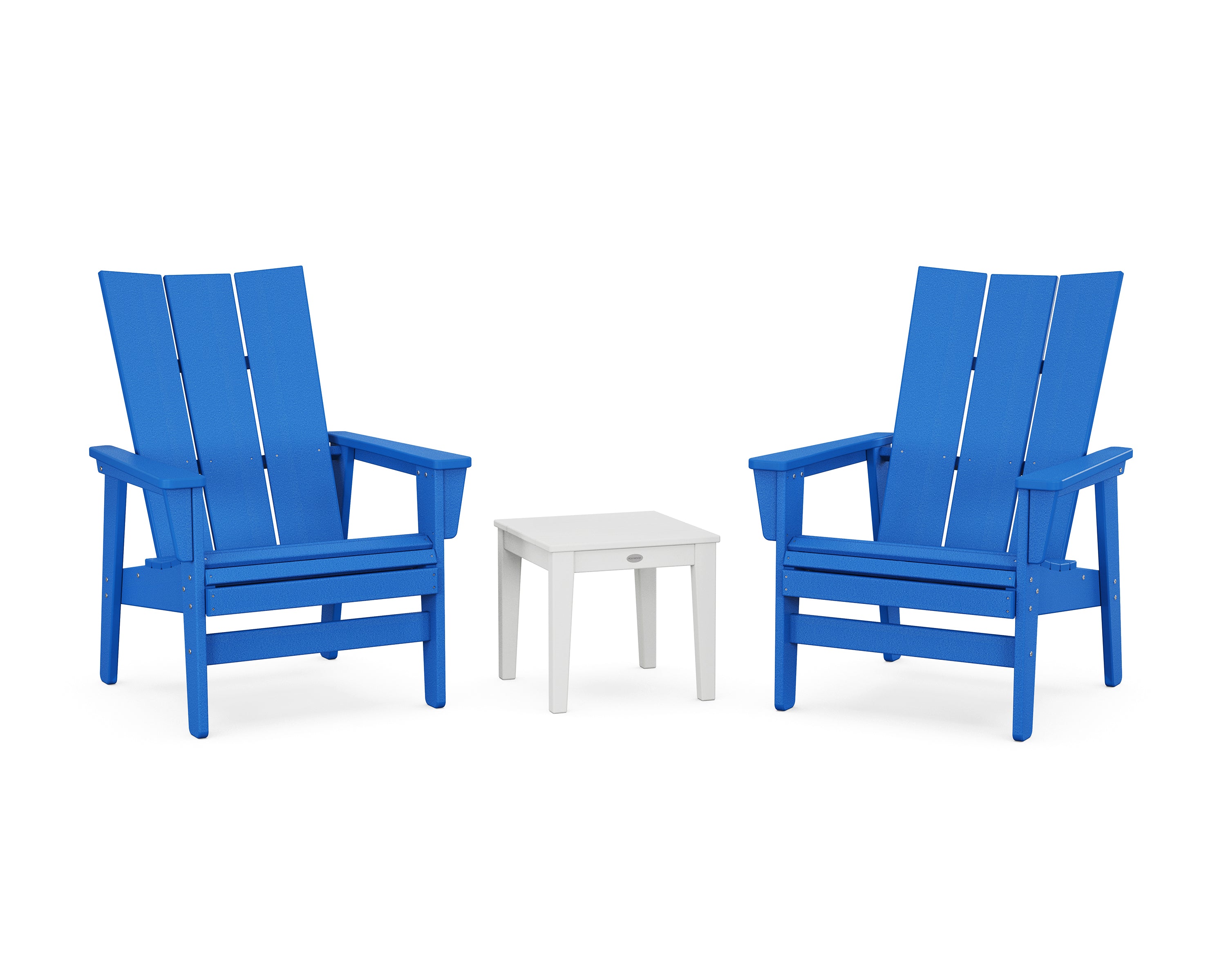 POLYWOOD 3-Piece Modern Grand Upright Adirondack Set in Pacific Blue / White