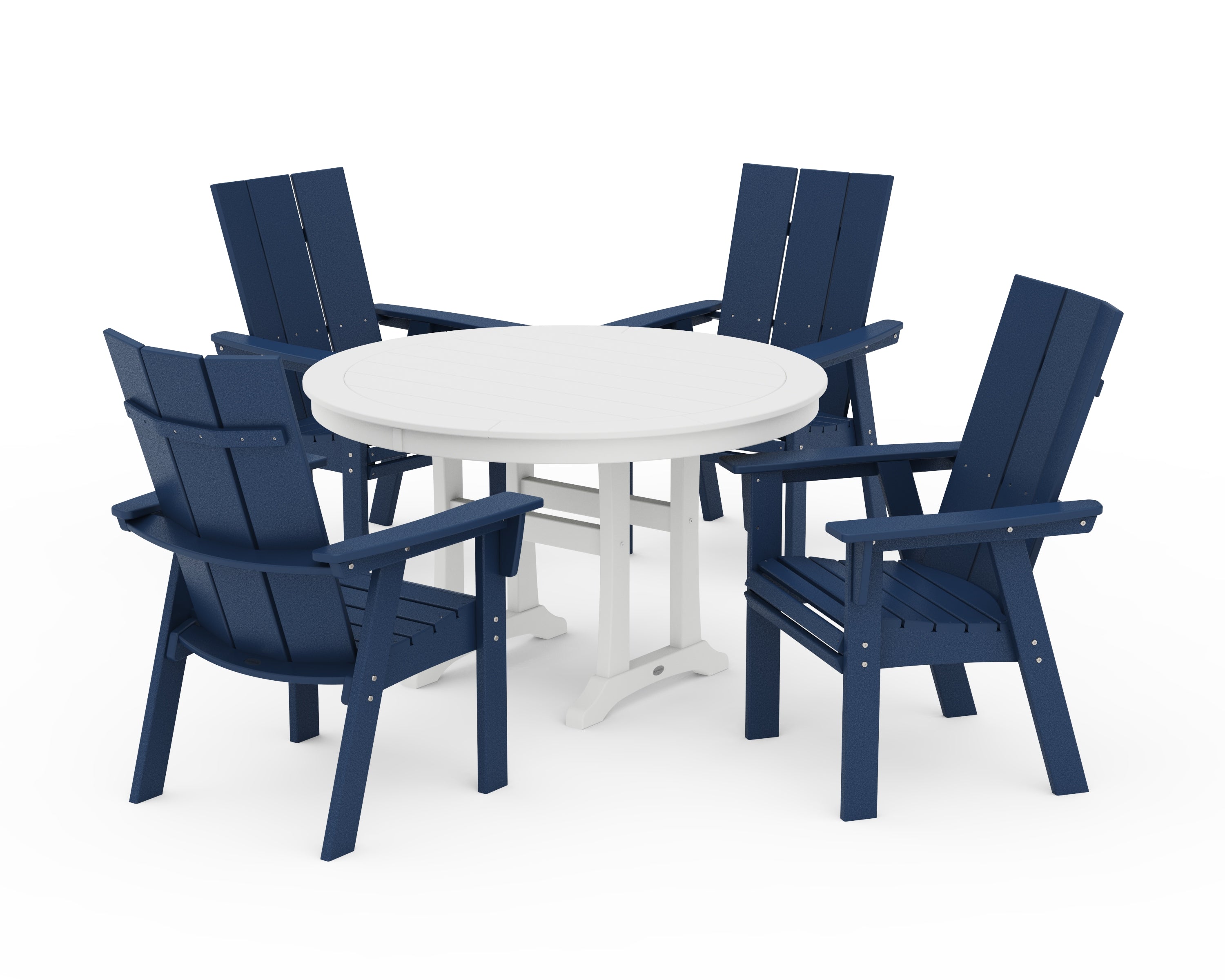 POLYWOOD Modern Curveback Adirondack 5-Piece Nautical Trestle Dining Set in Navy / White