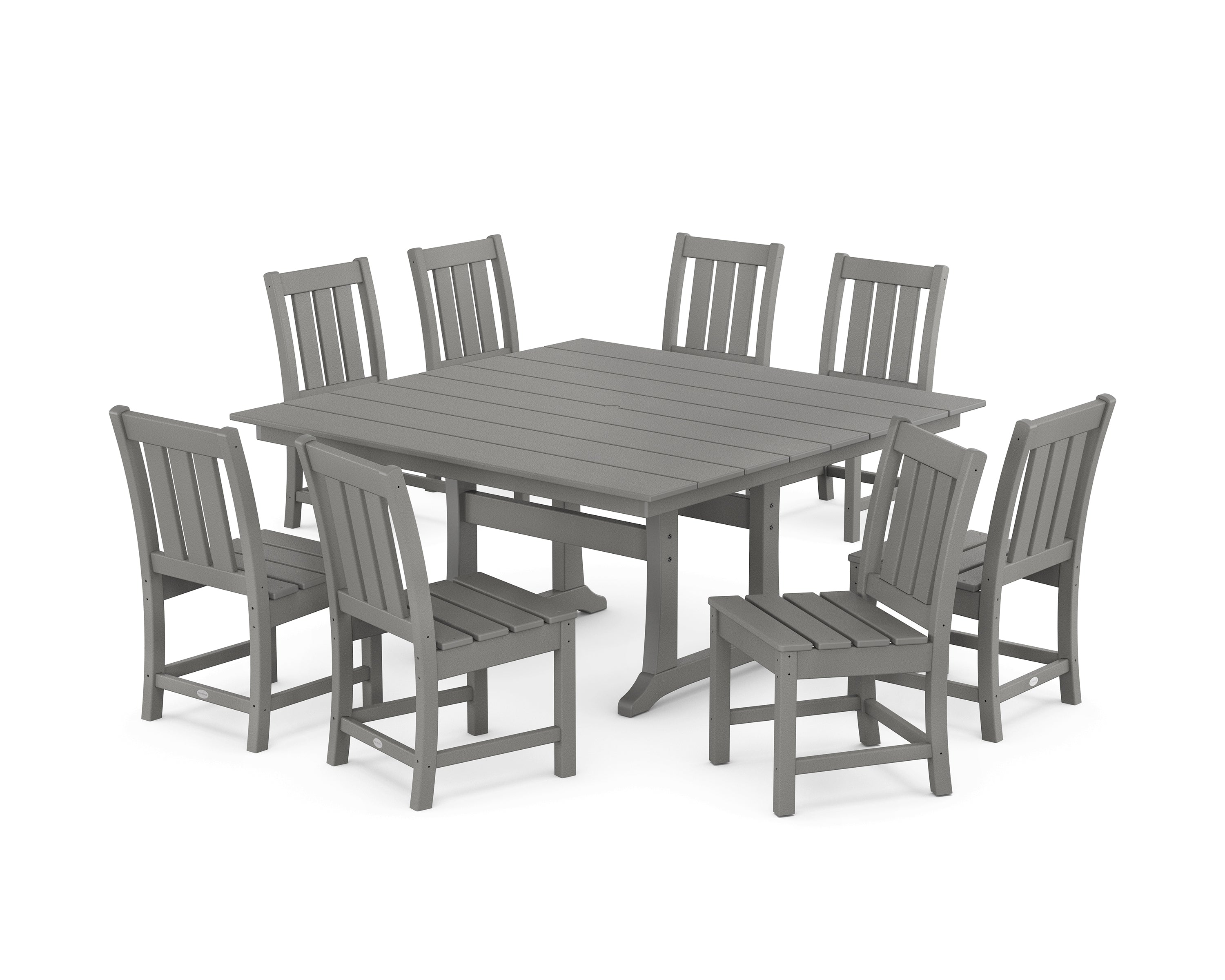 POLYWOOD Oxford Side Chair 9-Piece Square Farmhouse Dining Set with Trestle Legs in Slate Grey