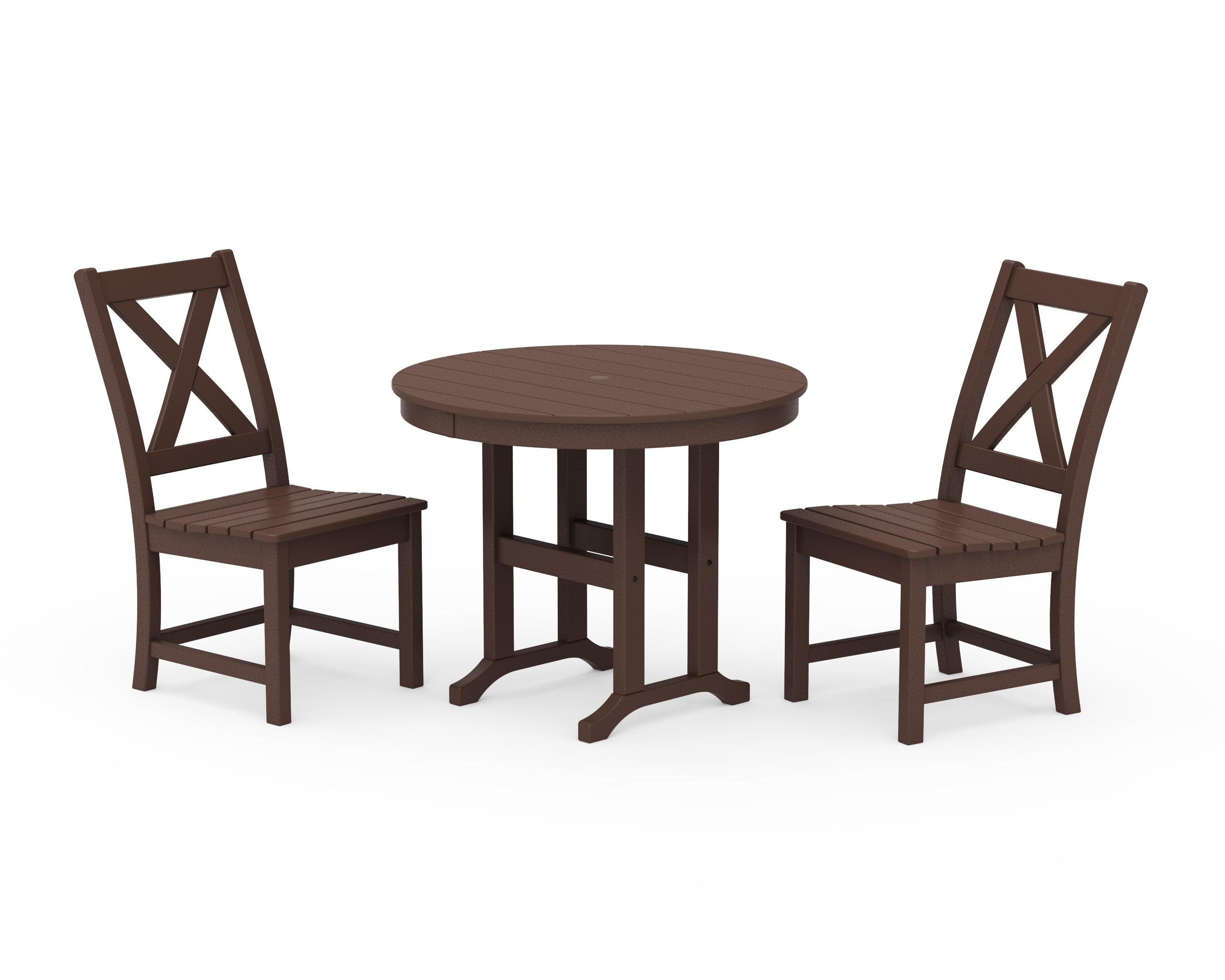 POLYWOOD Braxton Side Chair 3-Piece Round Dining Set in Mahogany